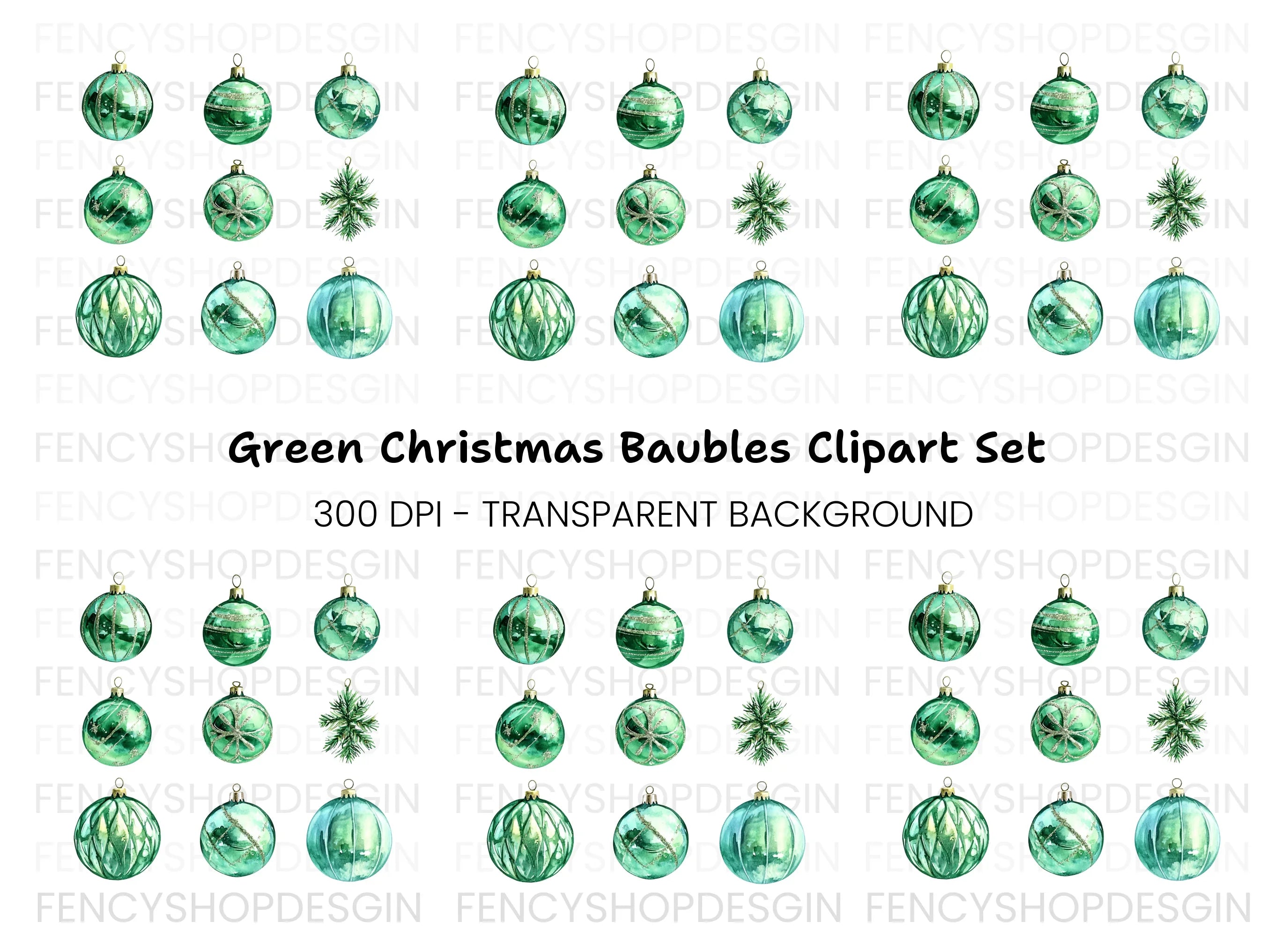 Emerald Christmas Baubles Clipart Bundle