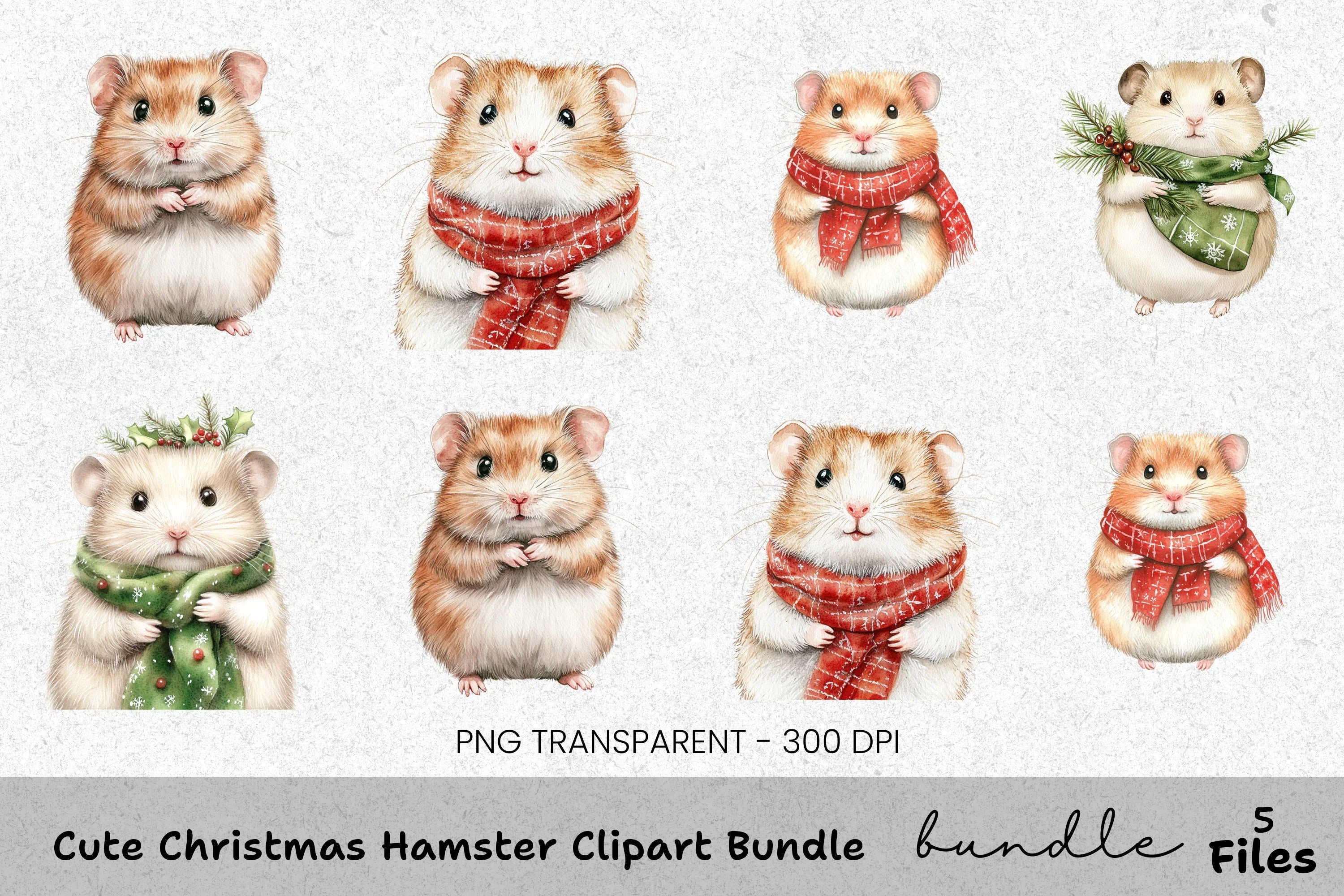 Cute Christmas Hamster Clipart Bundle
