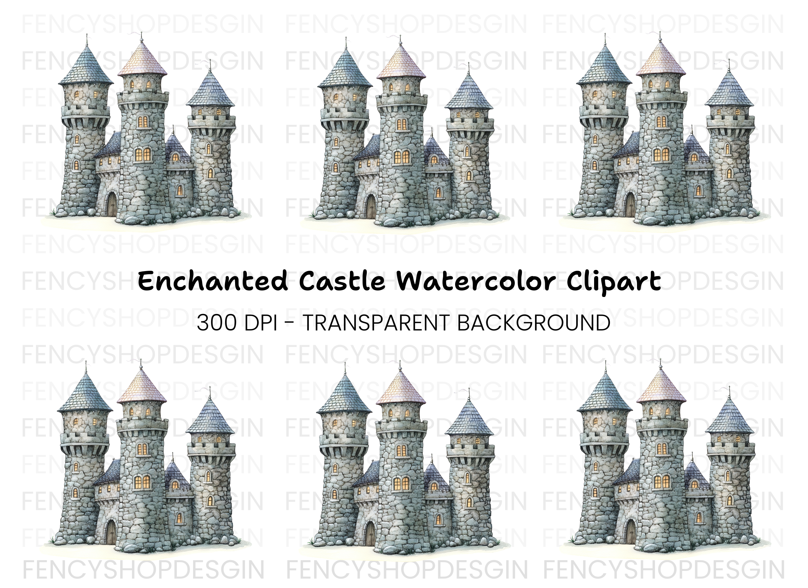 Stone Fantasy Castle Clipart Bundle