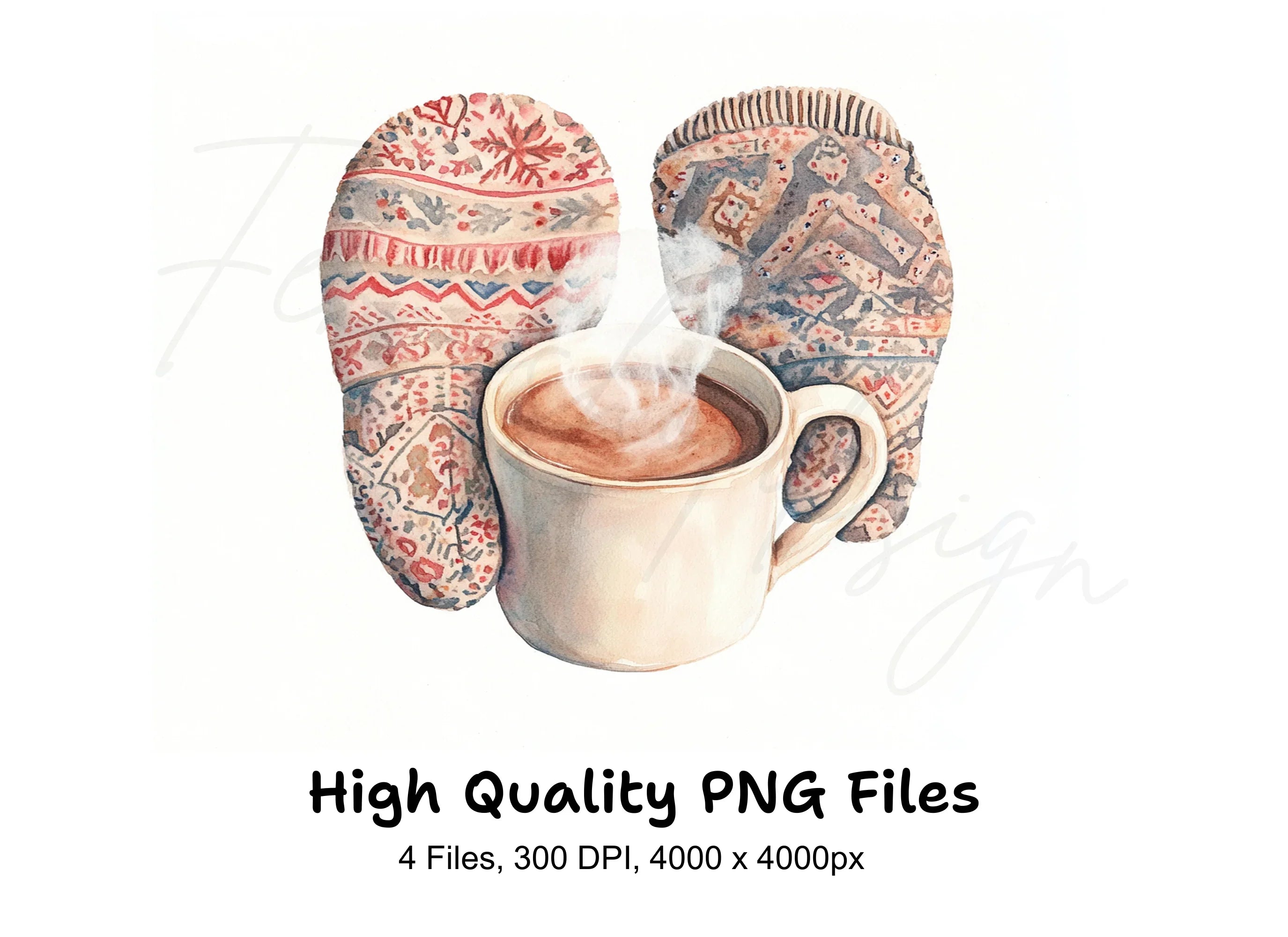 Cozy Winter Mittens and Hot Cocoa Clipart Bundle