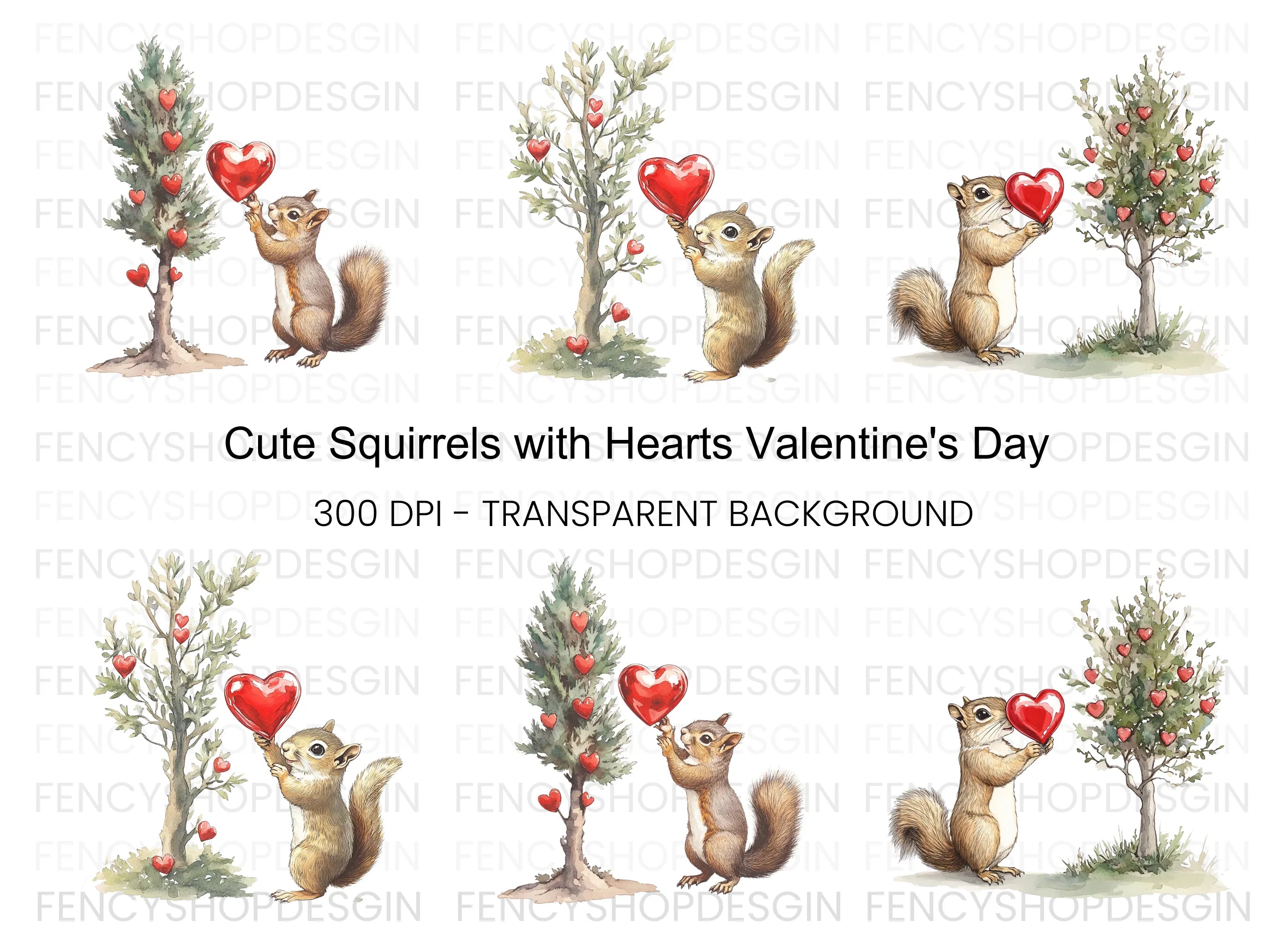 Cute Squirrels with Heart Balloons Clipart Bundle
