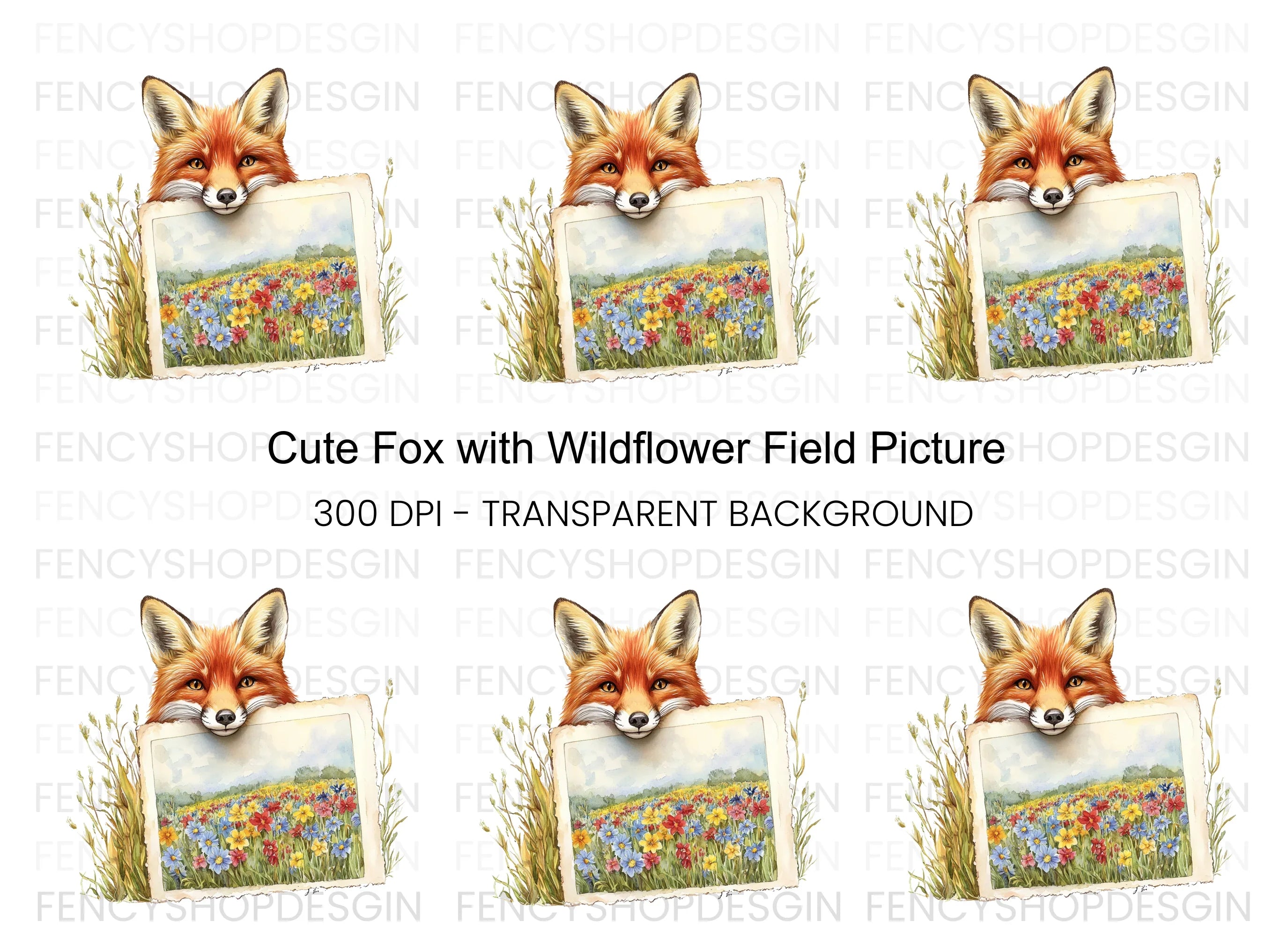 Fox and Wildflower Field Clipart Bundle