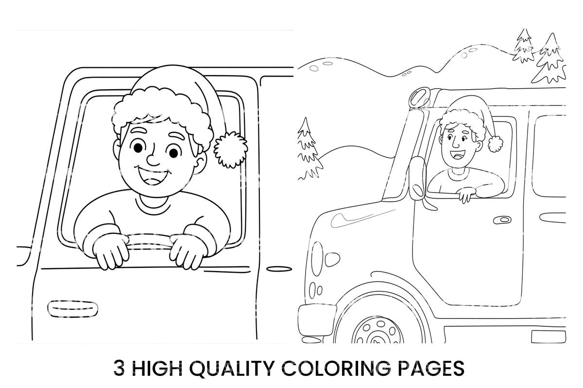 Happy Kid Driving Christmas Truck Coloring Books