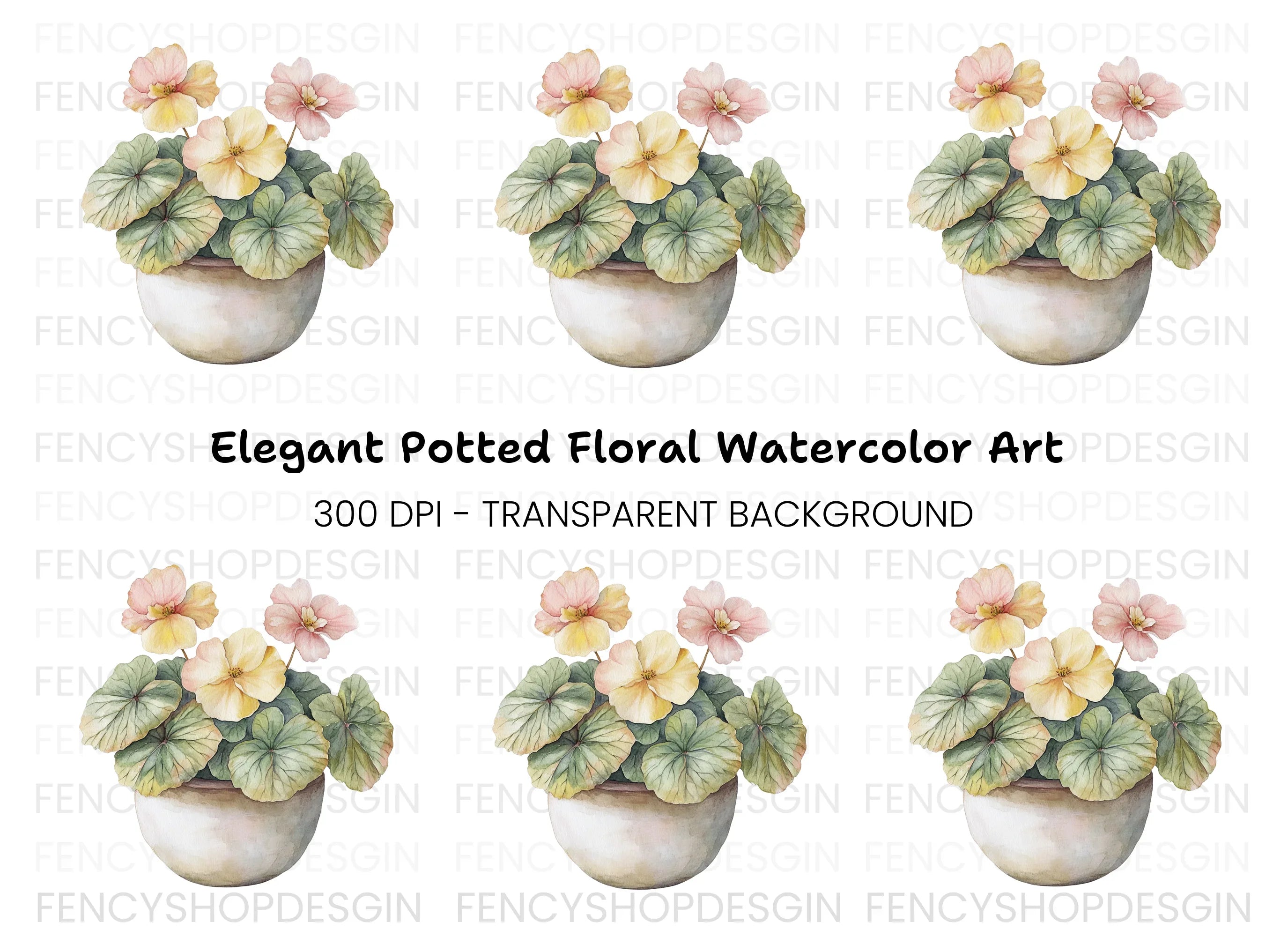 Potted Begonia Flower Clipart Bundle