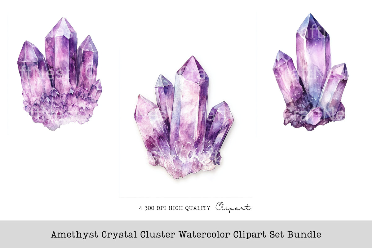 Amethyst Crystal Cluster Clipart Bundle