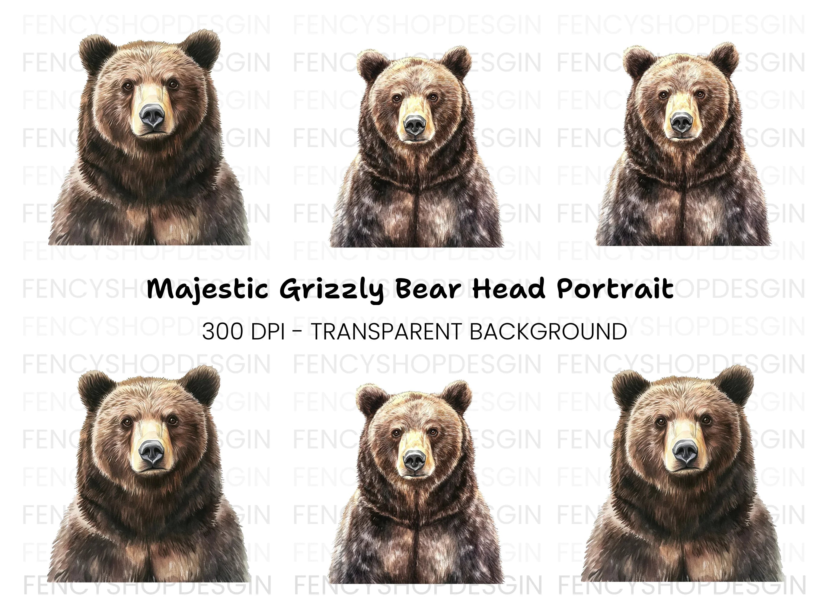 Grizzly Bear Portraits Clipart Bundle
