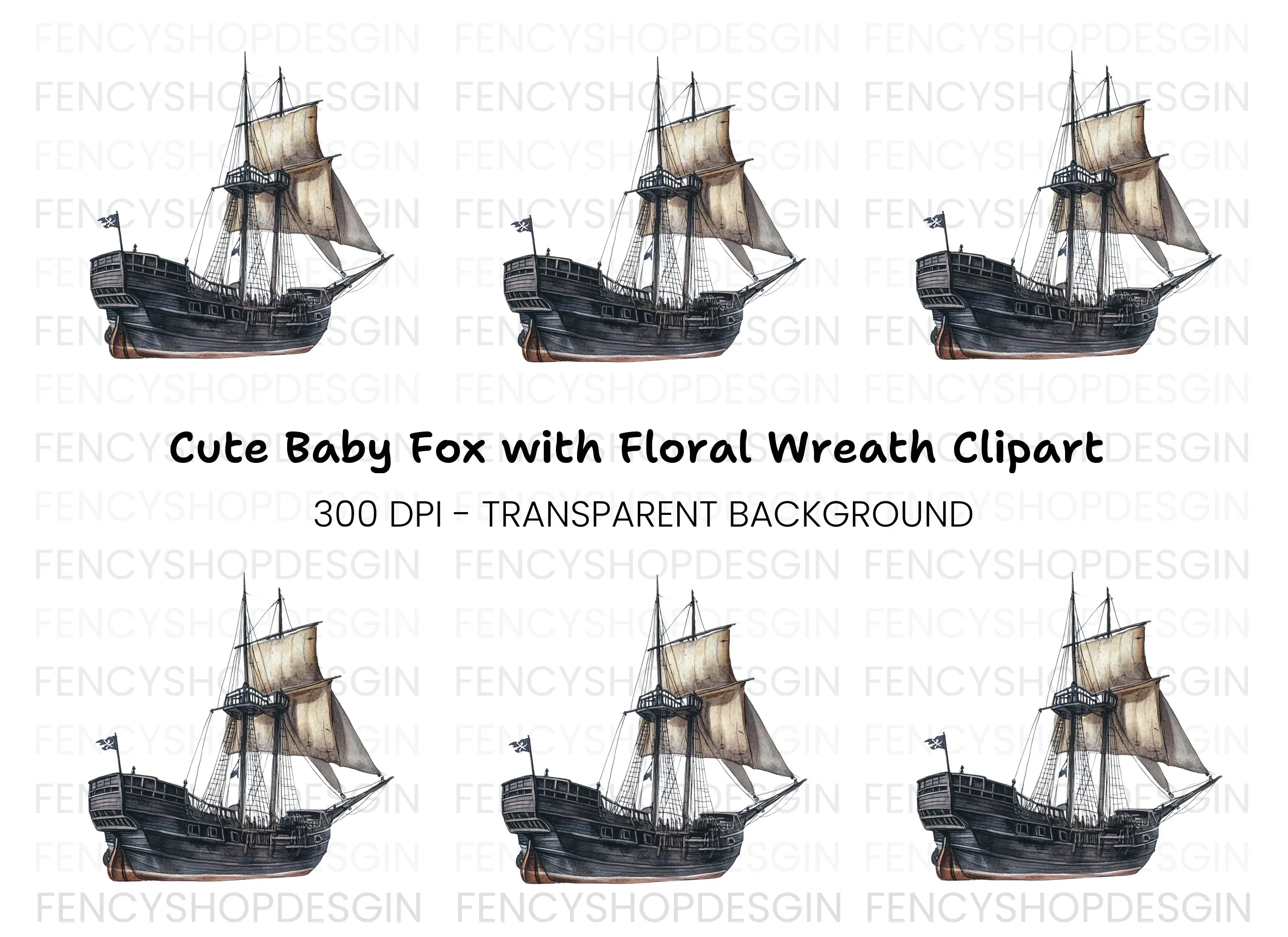 Vintage Pirate Ship Clipart Bundle