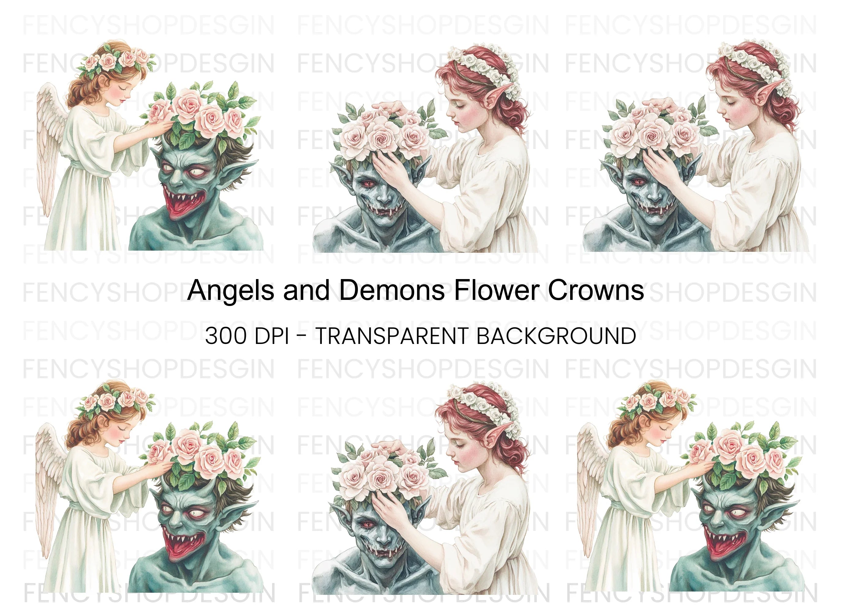 Angels and Demons Flower Crown Clipart Bundle