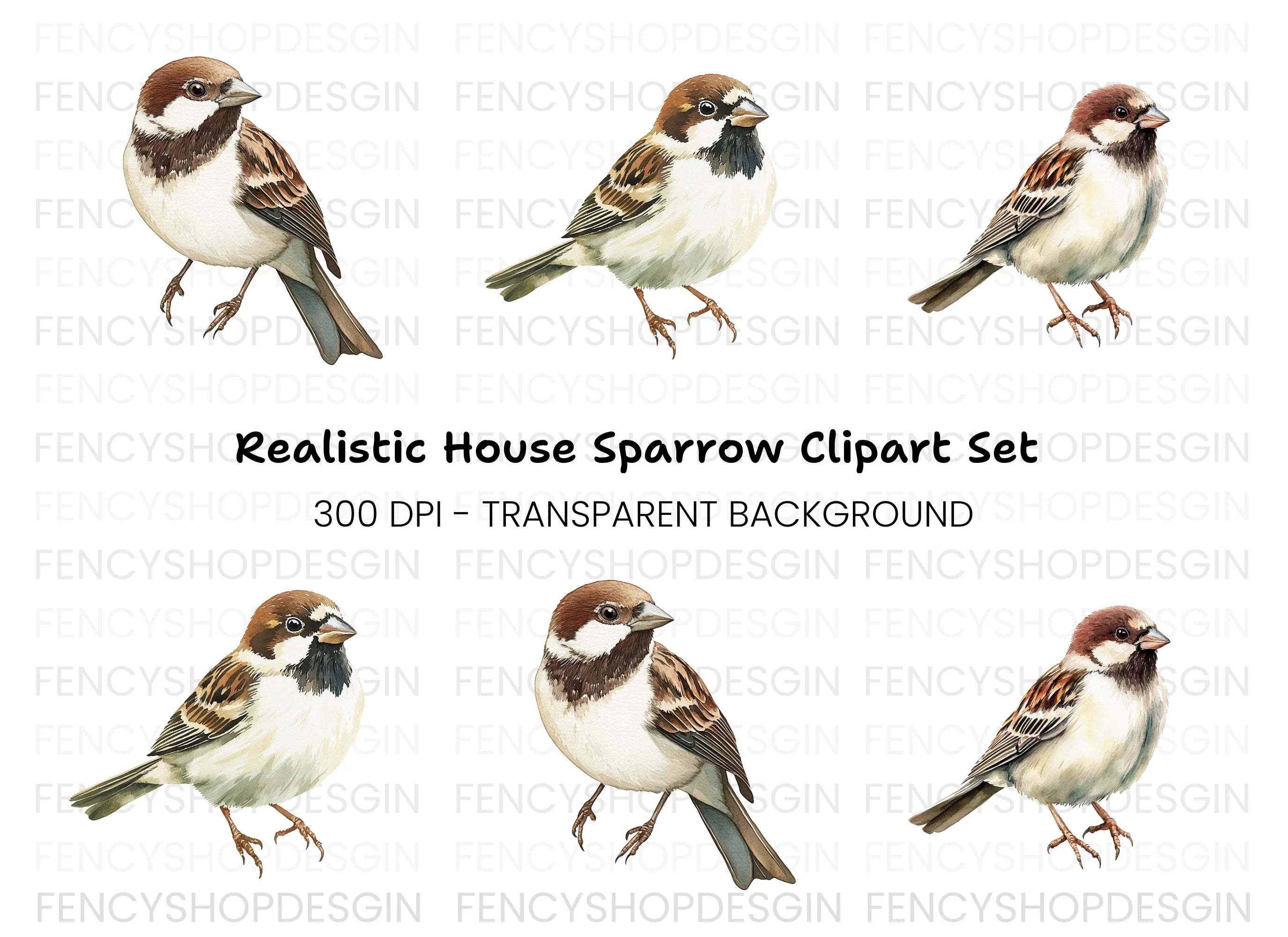 Charming House Sparrow Clipart Bundle