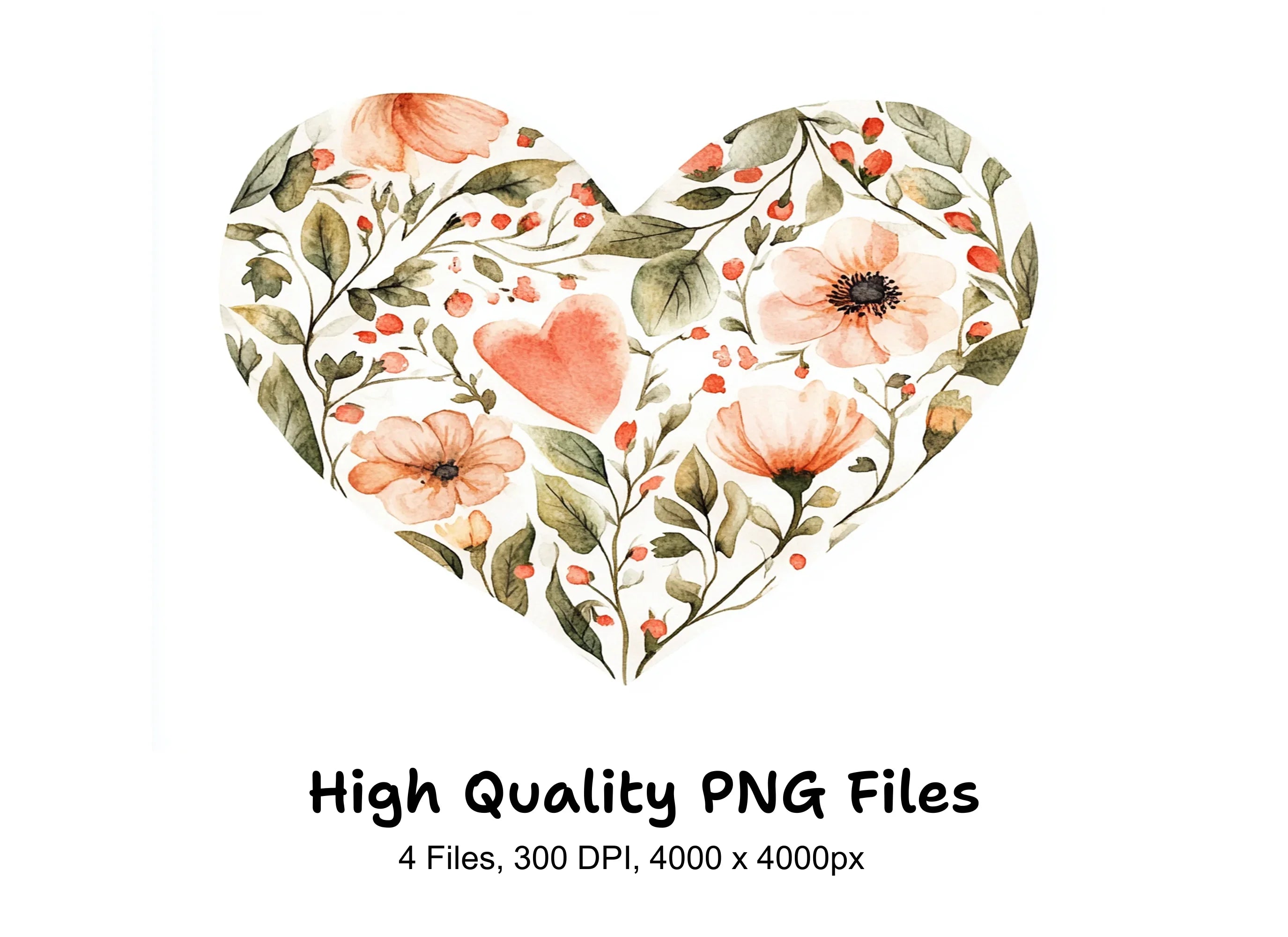 Blush Pink Floral Heart Clipart Bundle