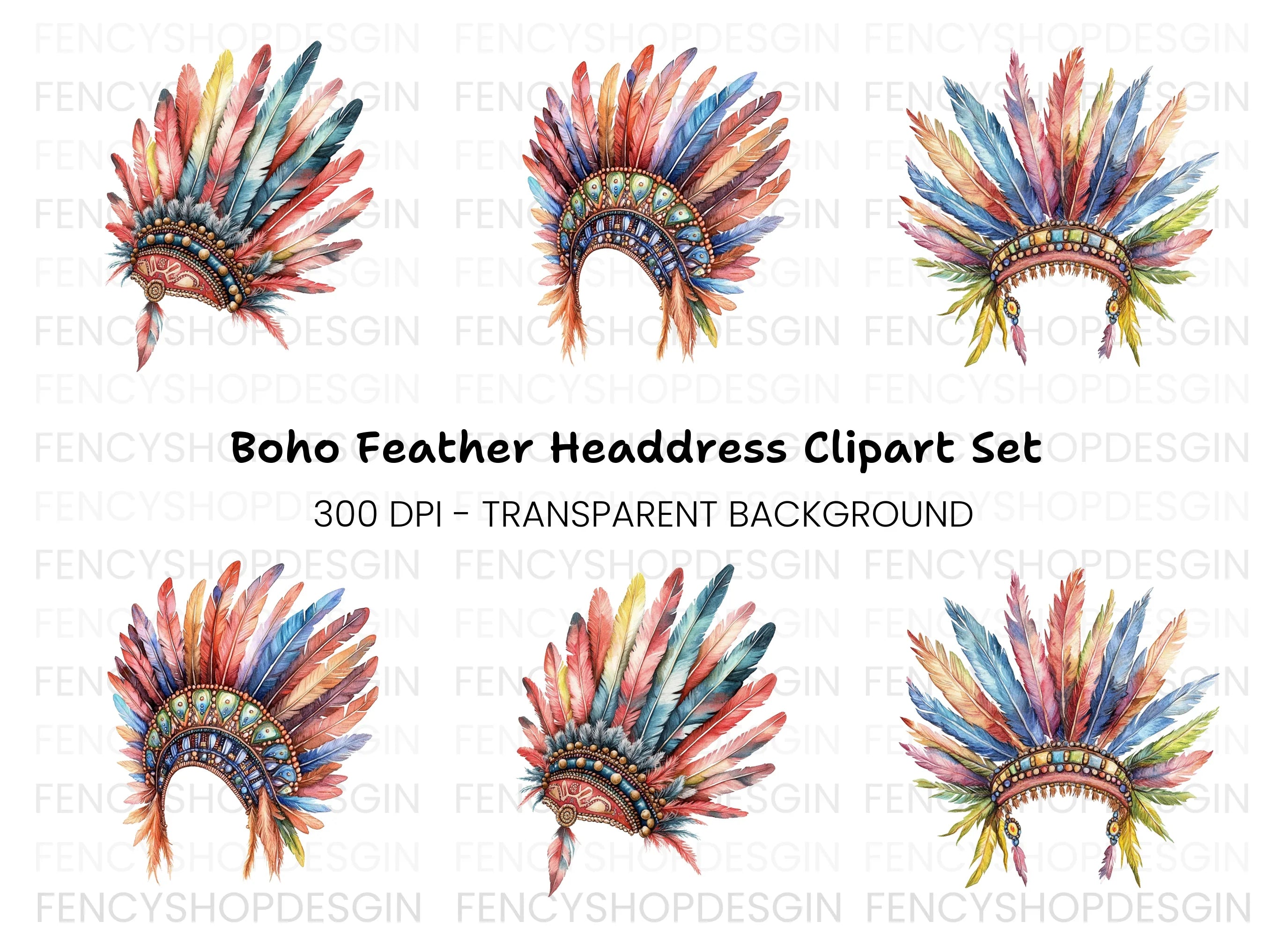 Vibrant Feather Headdress Clipart Bundle