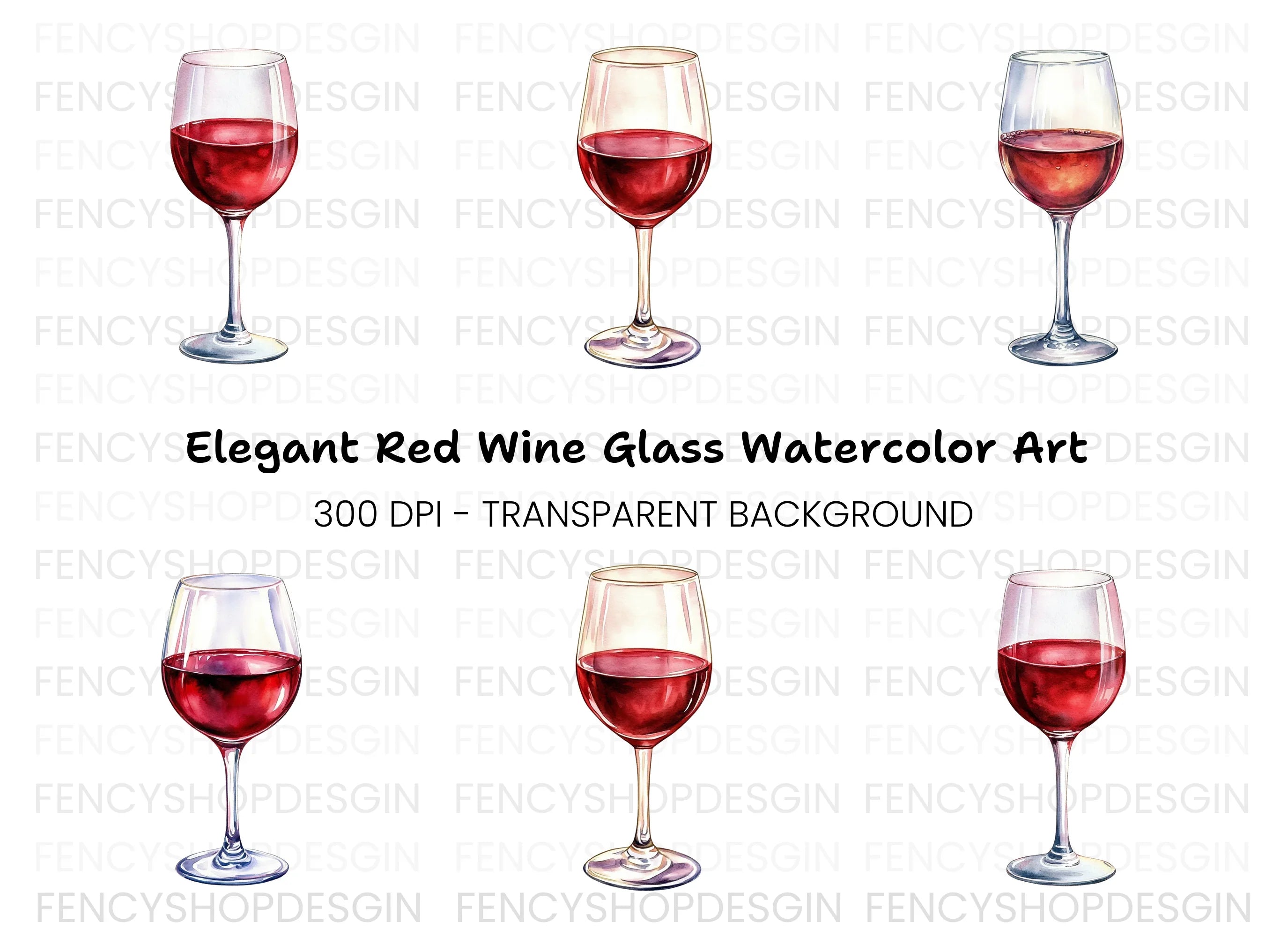 Hand Painted Red Wine Glass Illustrations Clipart Bundle