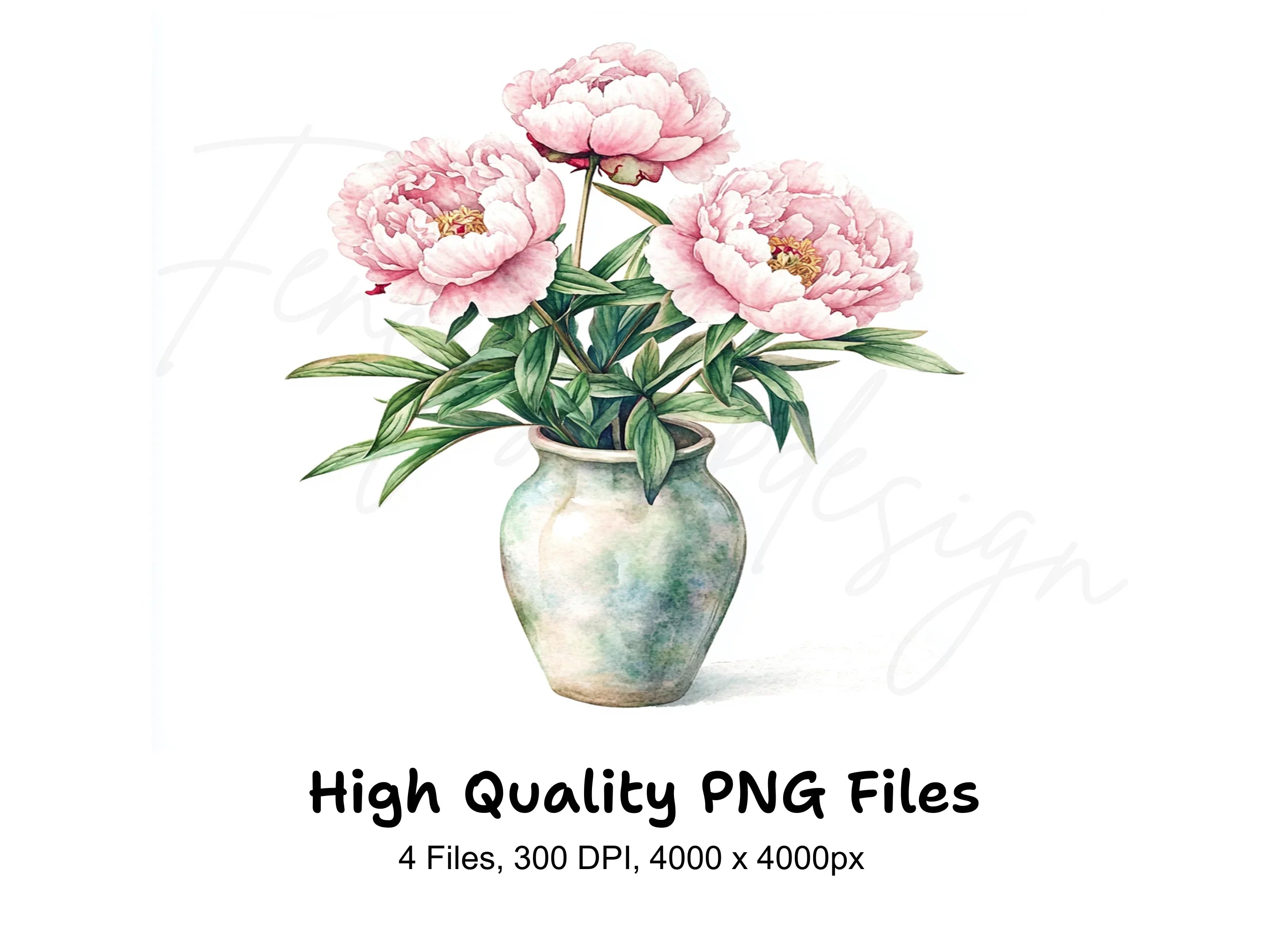 Peony Arrangements in Vases Clipart Bundle