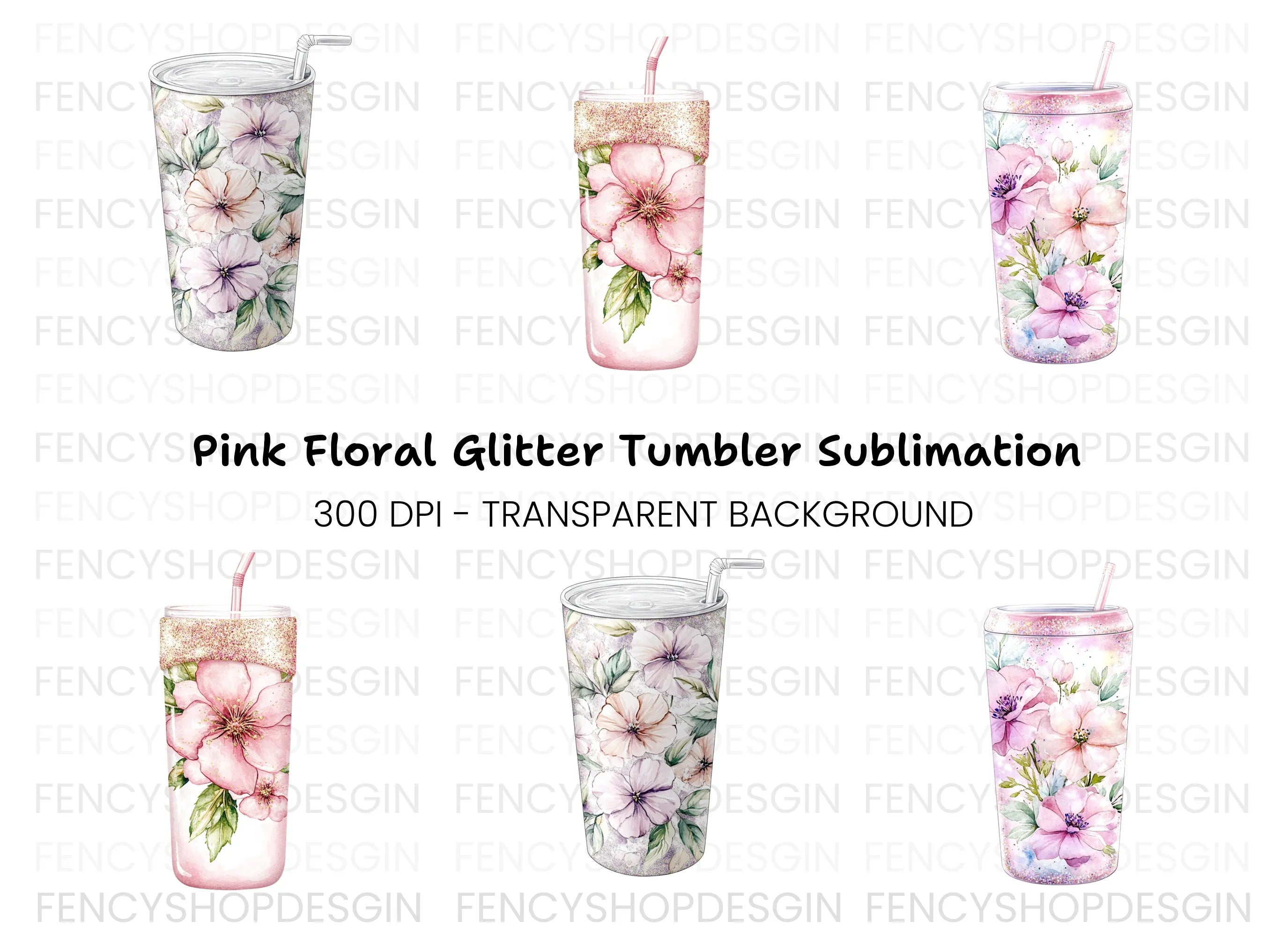 Pink Floral Tumbler Clipart Bundle