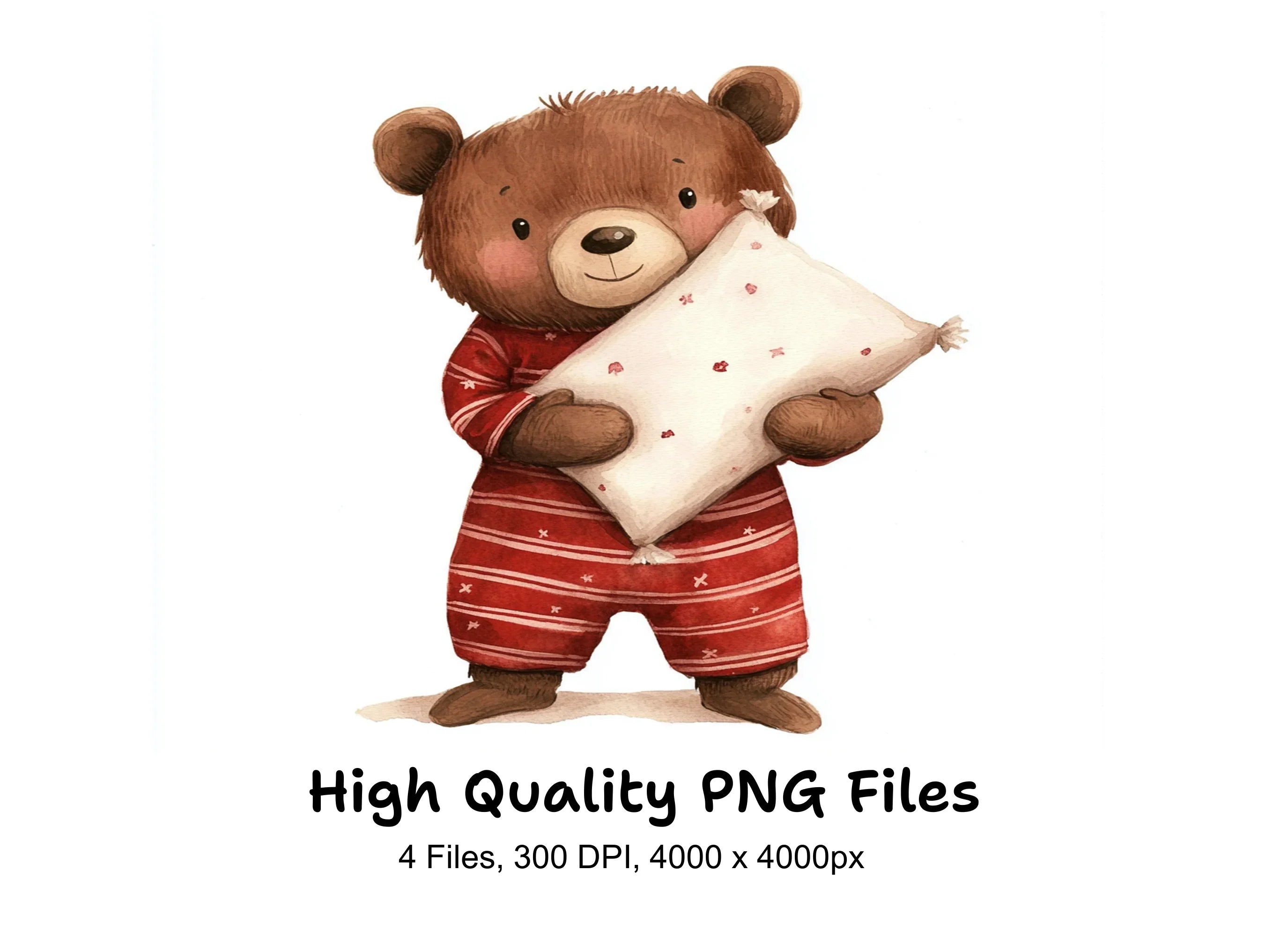 Pajama Teddy Bears with Pillows Clipart Bundle