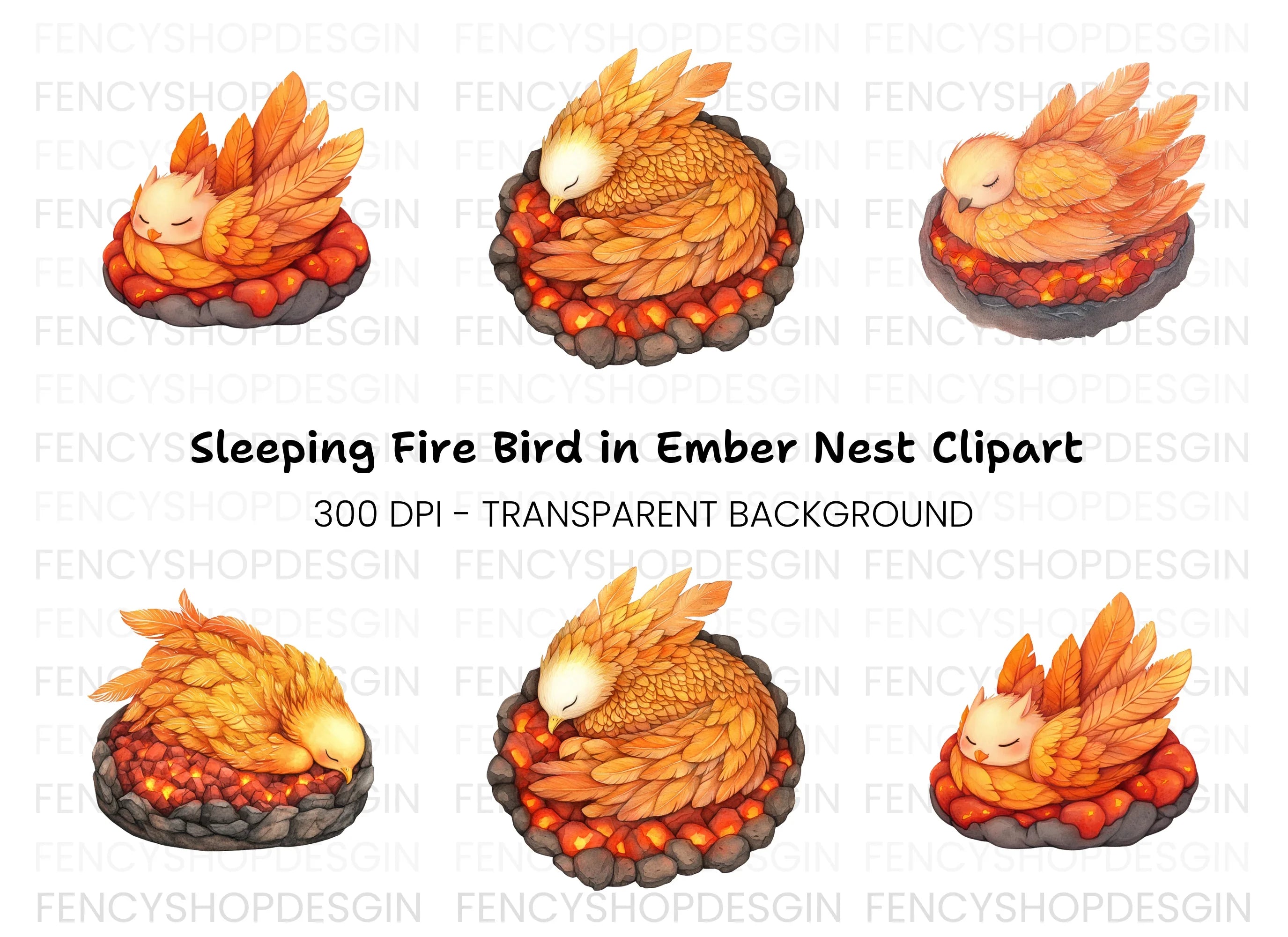 Sleeping Phoenix Bird Clipart Bundle