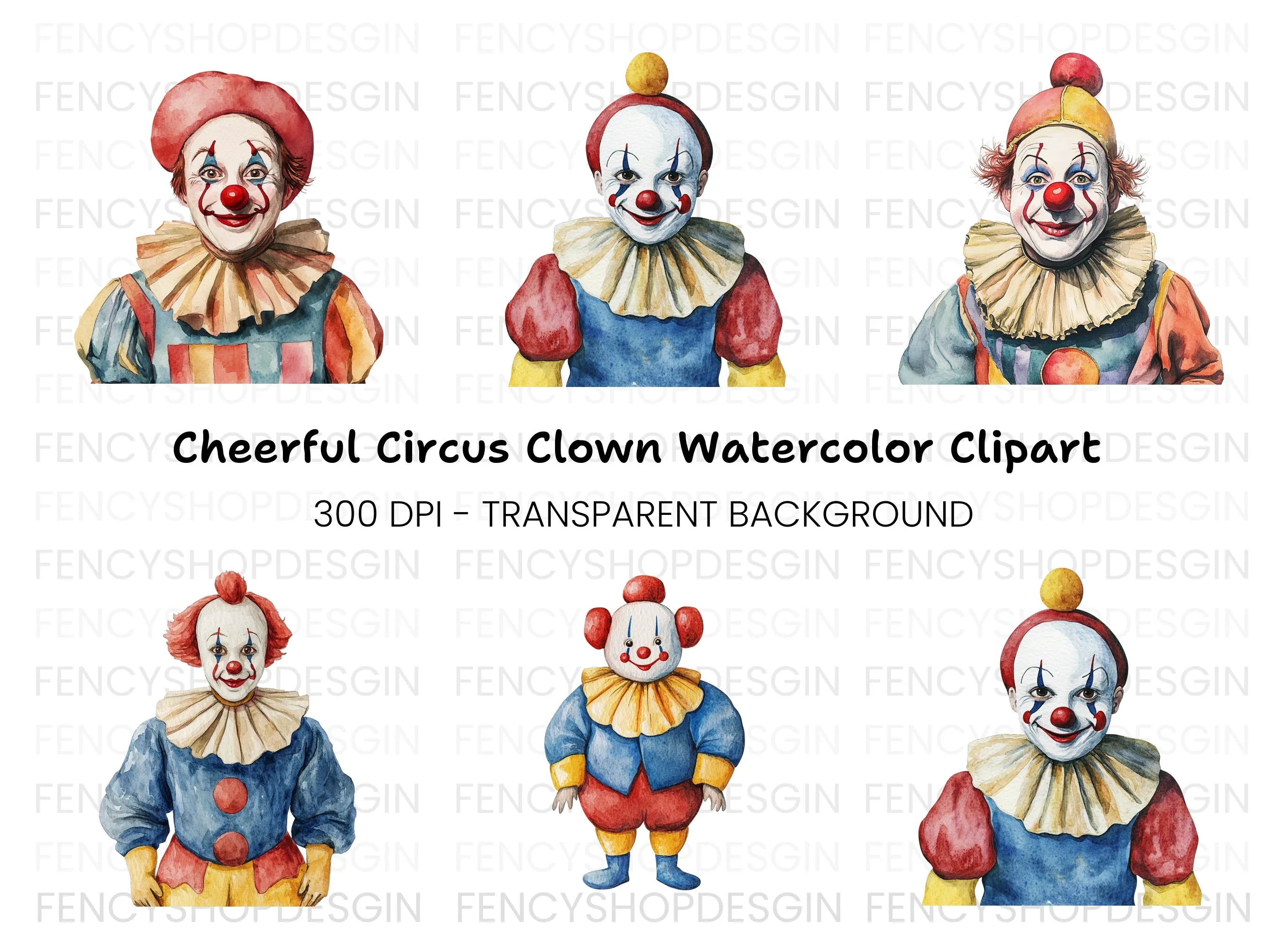 Happy Clown Faces Clipart Bundle