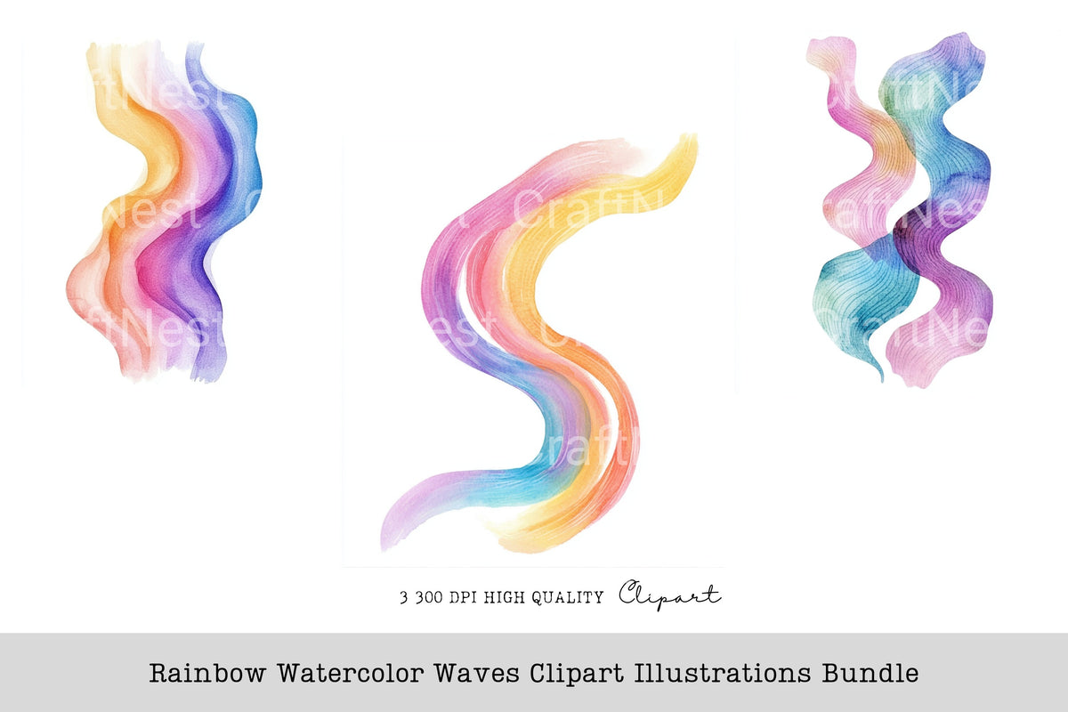 Rainbow Waves Illustrations Clipart Bundle