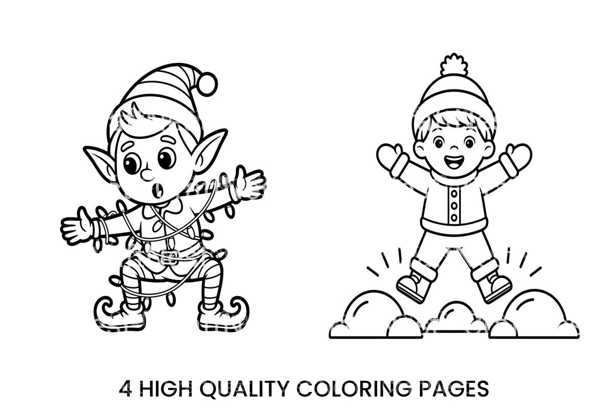 Cute Kids Playing in Snow Coloring Books