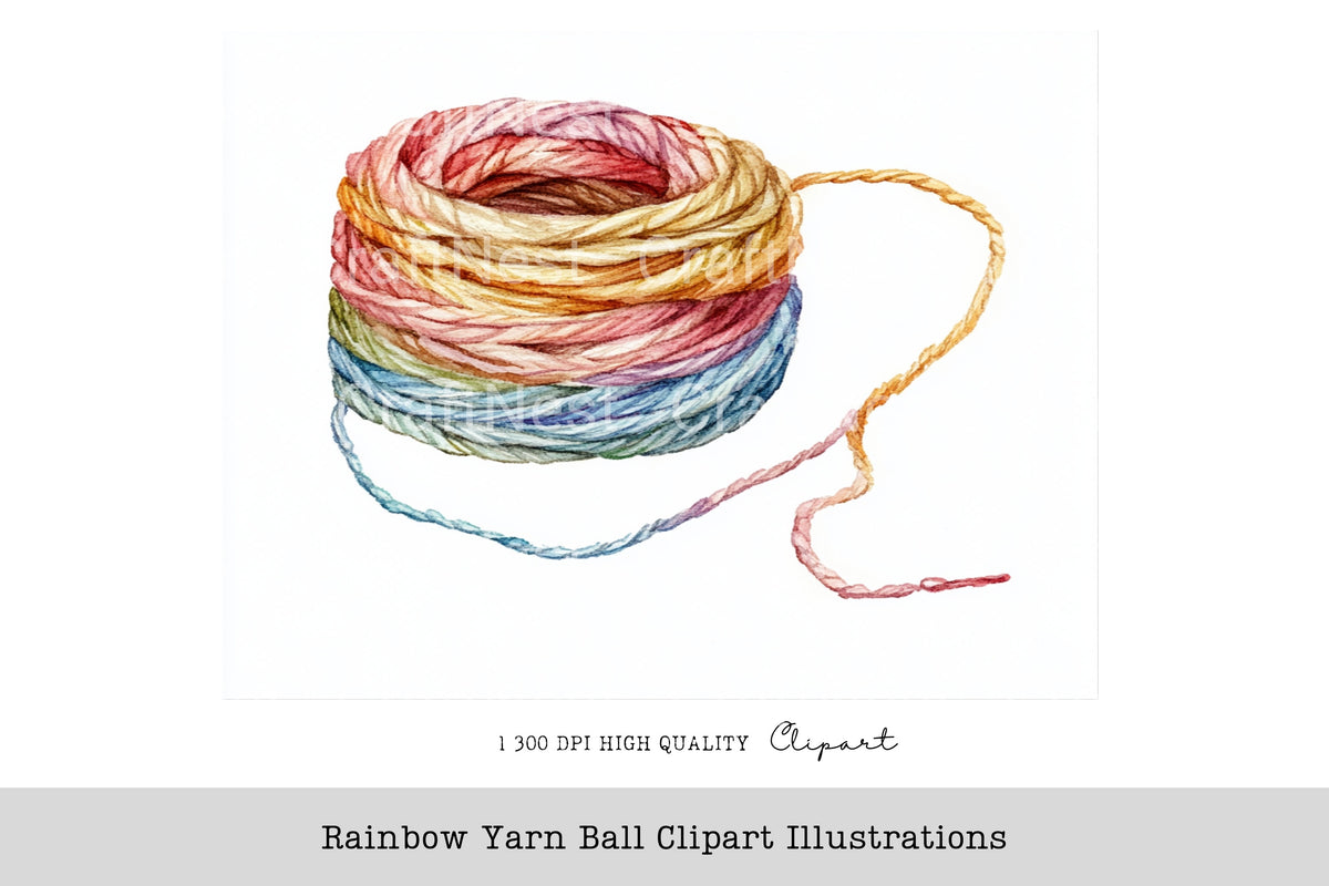 Rainbow Yarn Ball Illustrations Clipart Bundle