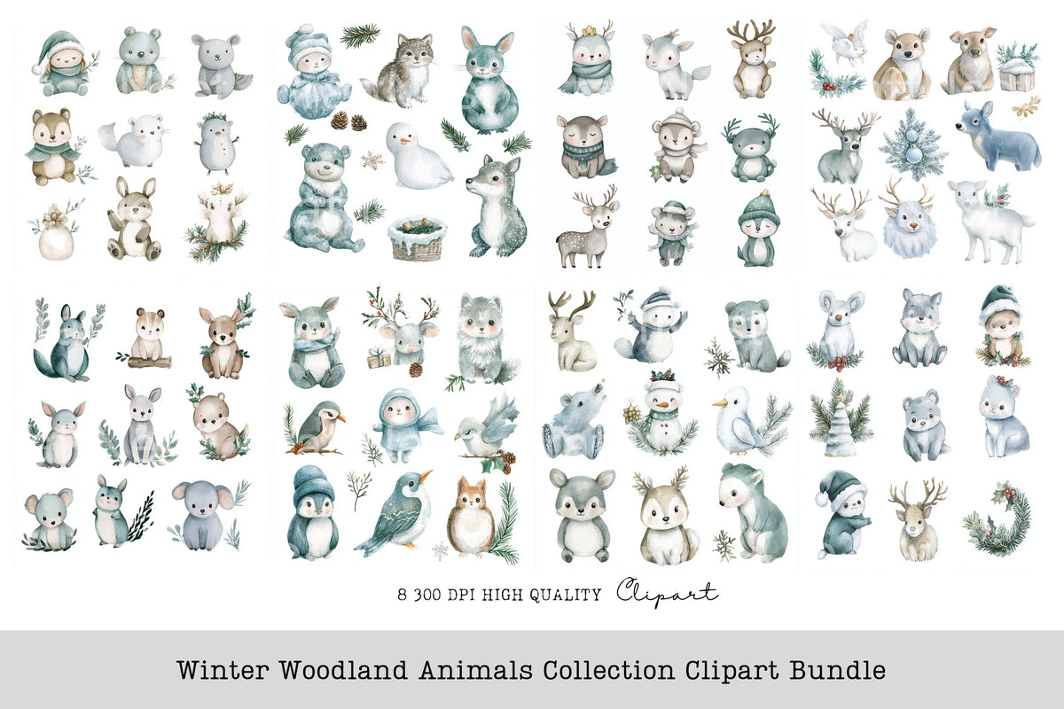 Winter Woodland Animals Clipart Bundle