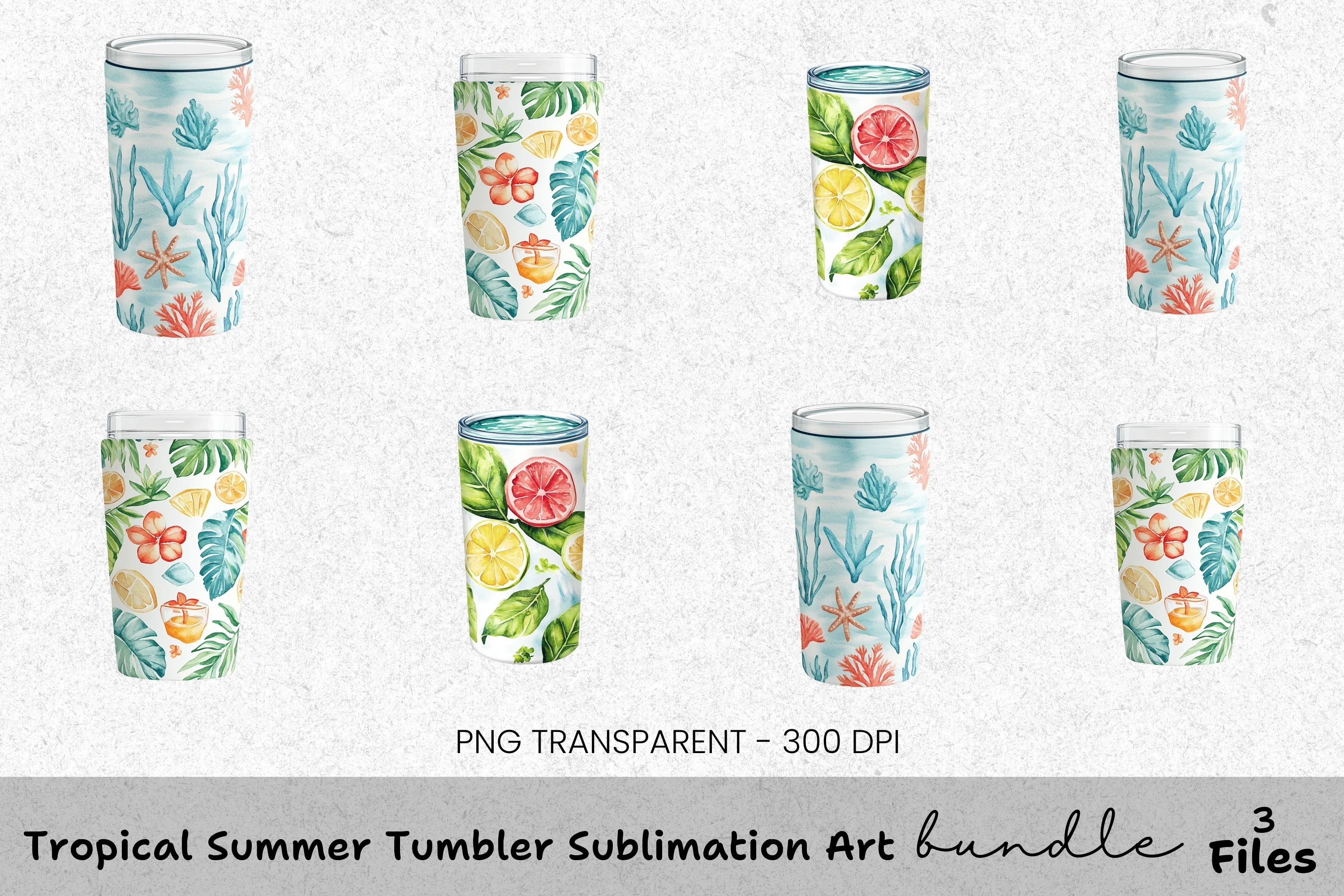 Tropical Summer Tumbler Clipart Bundle