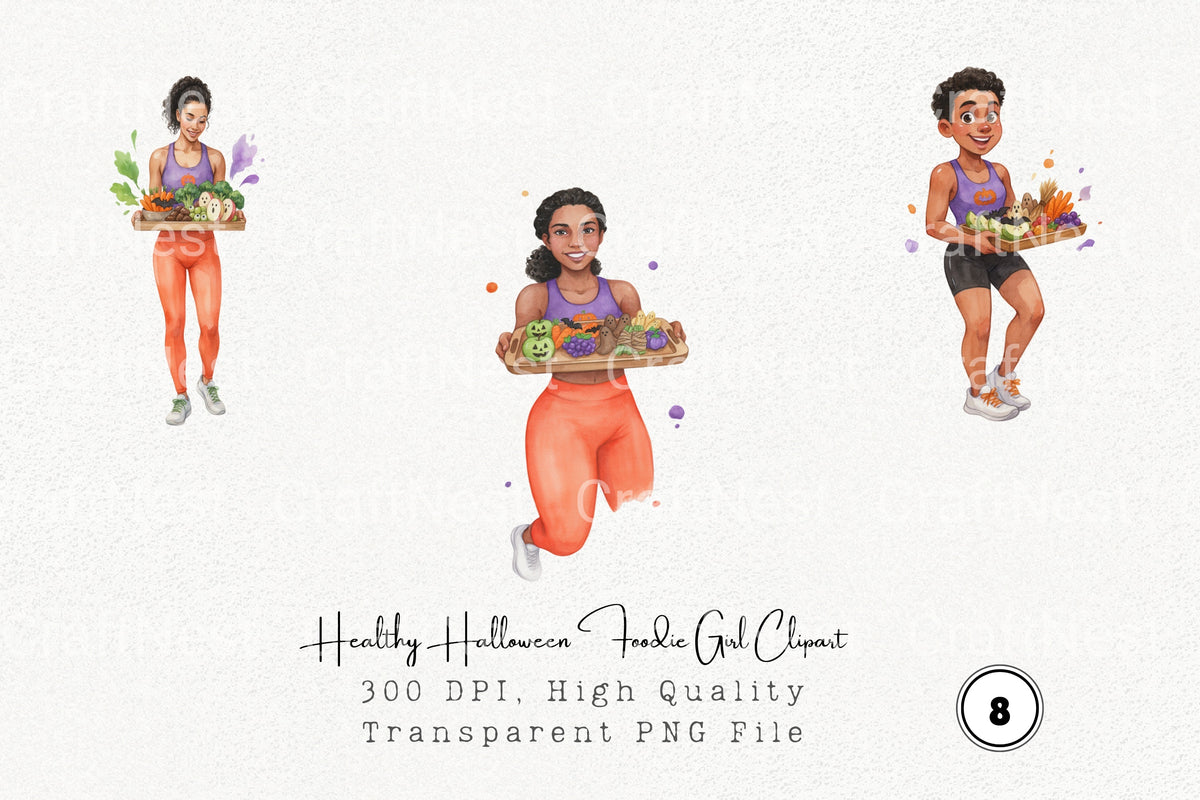 Healthy Halloween Foodie Girl Clipart Bundle