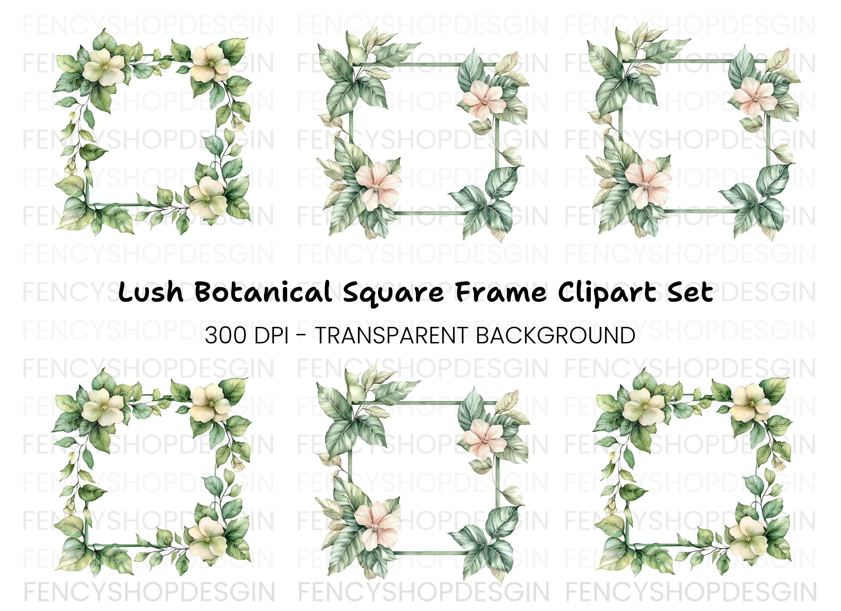 Green Leafy Floral Frames Clipart Bundle