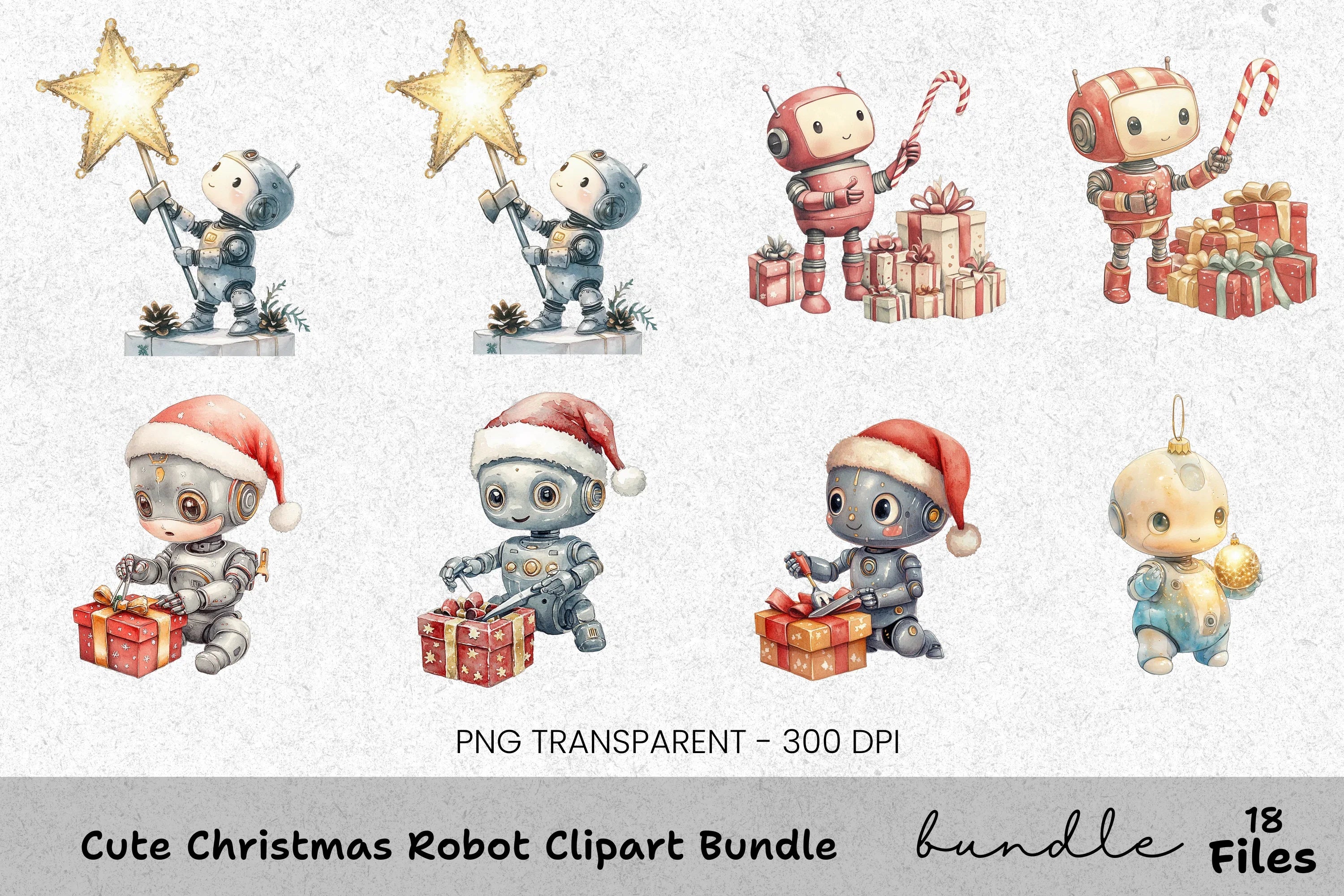 Christmas Robots Gift Exchange Clipart Bundle