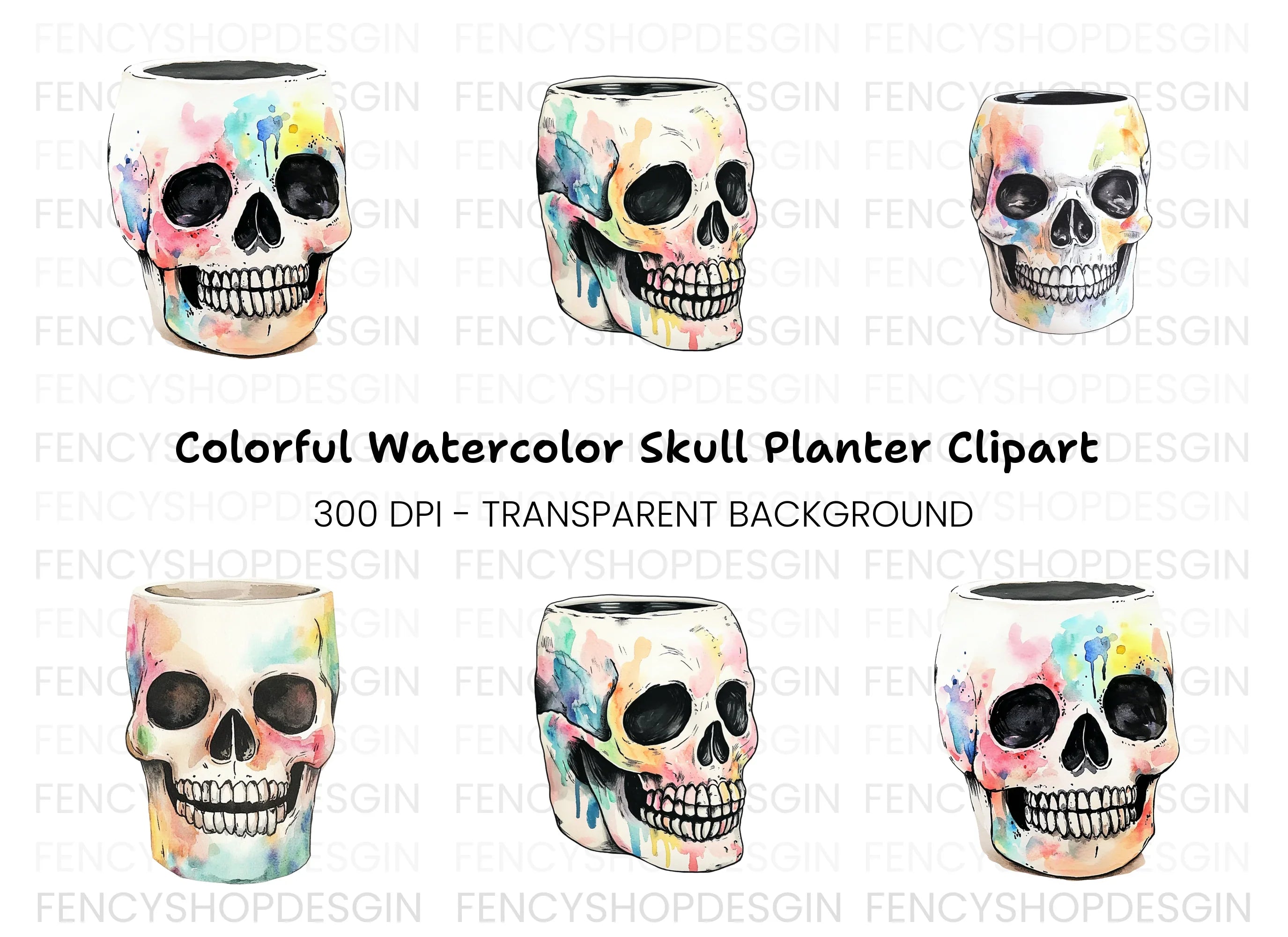Colorful Skull Designs Clipart Bundle