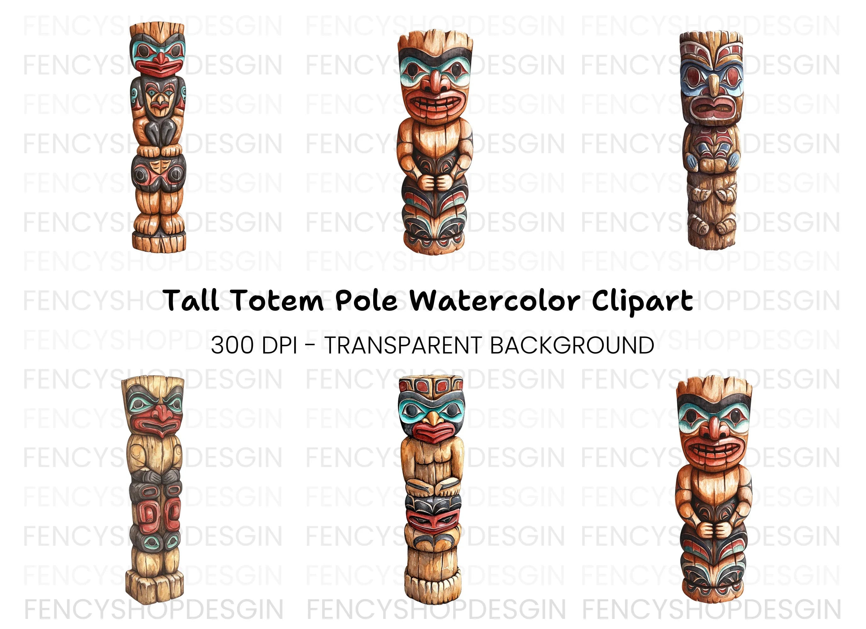 Traditional Totem Pole Clipart Bundle