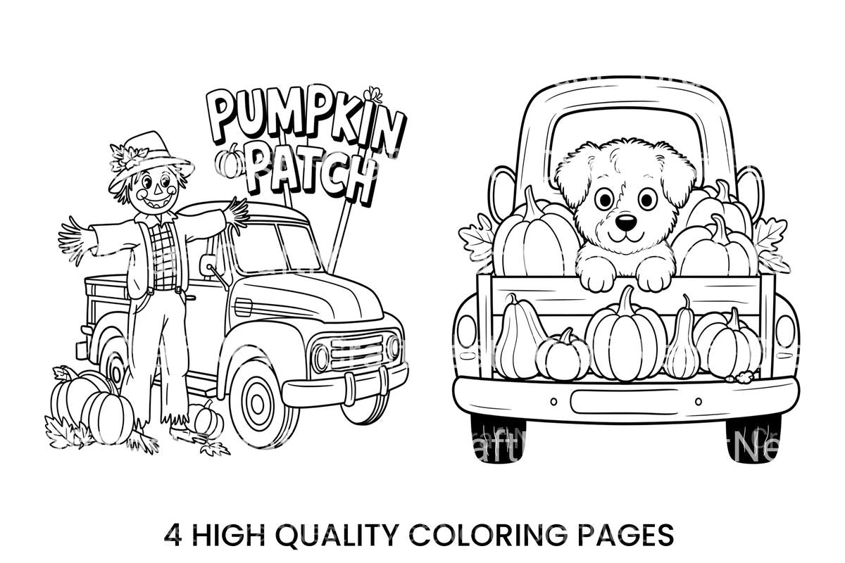 Cute Puppy Pumpkin Patch Truck Coloring Books