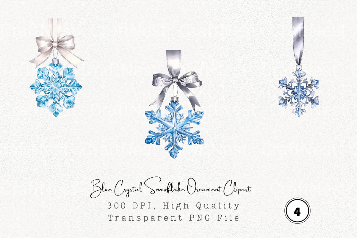 Blue Crystal Snowflake Ornament Clipart Bundle