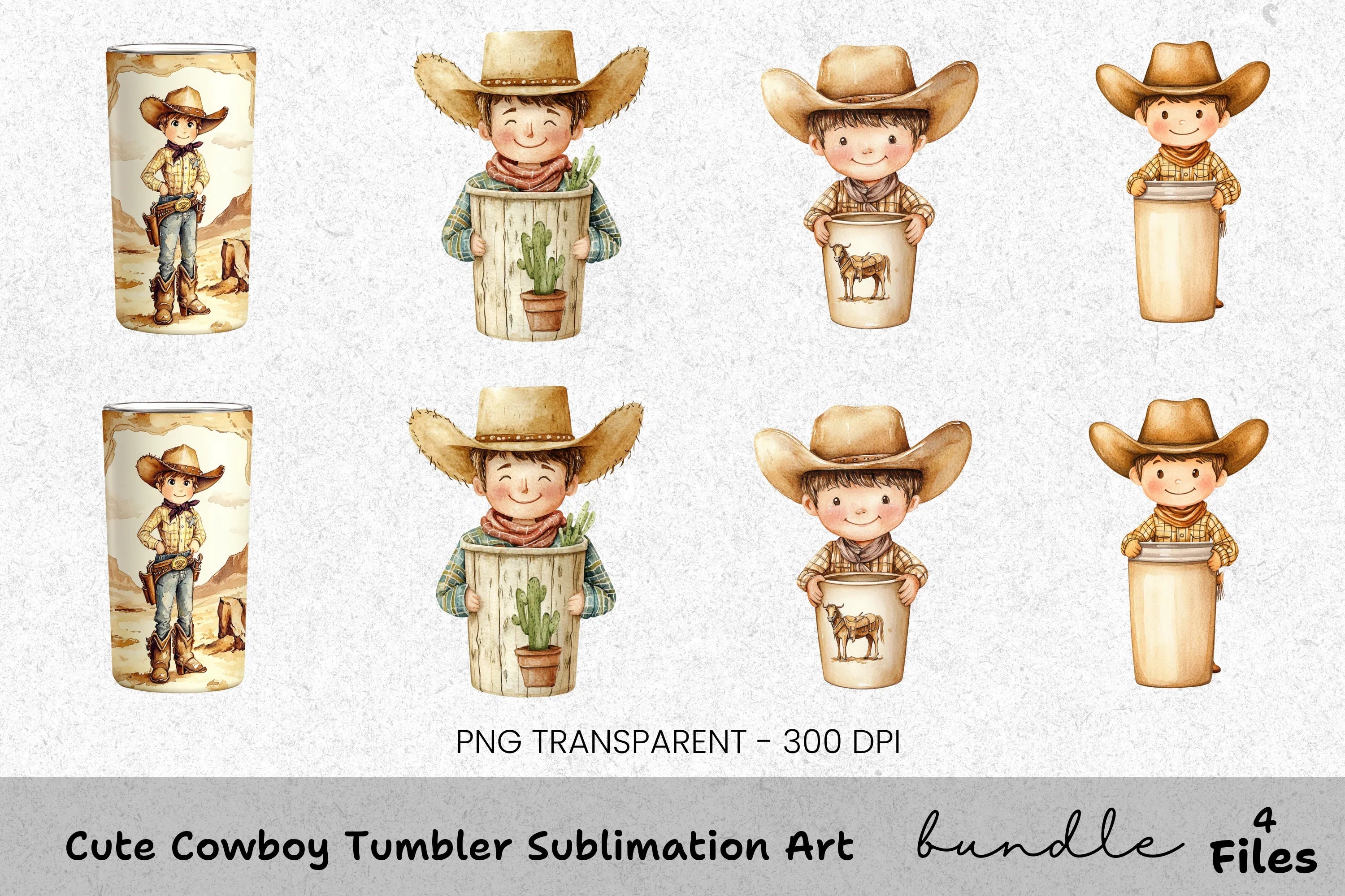 Cute Cowboy Tumbler Clipart Bundle
