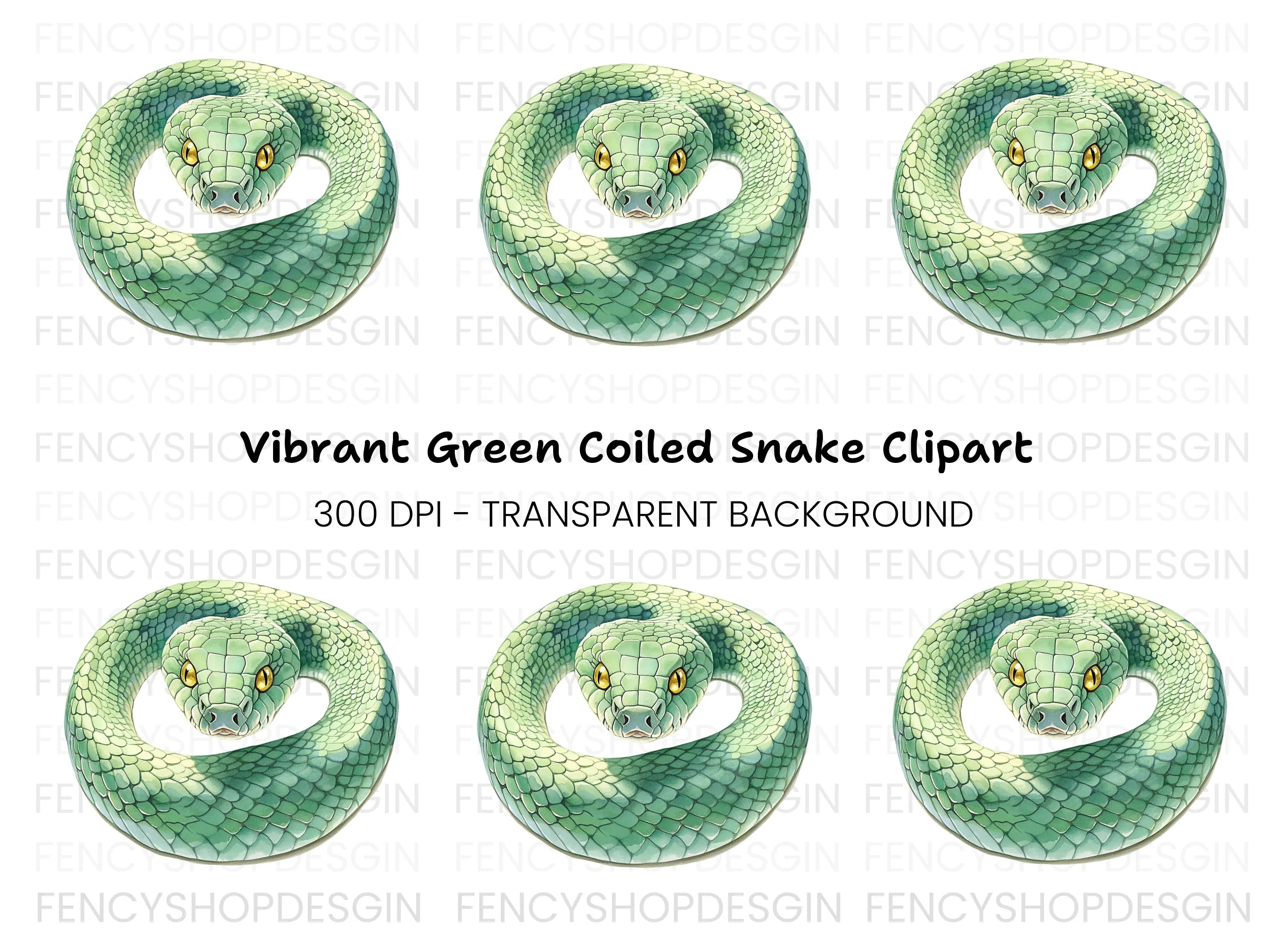 Green Snake with Yellow Eyes Clipart Bundle