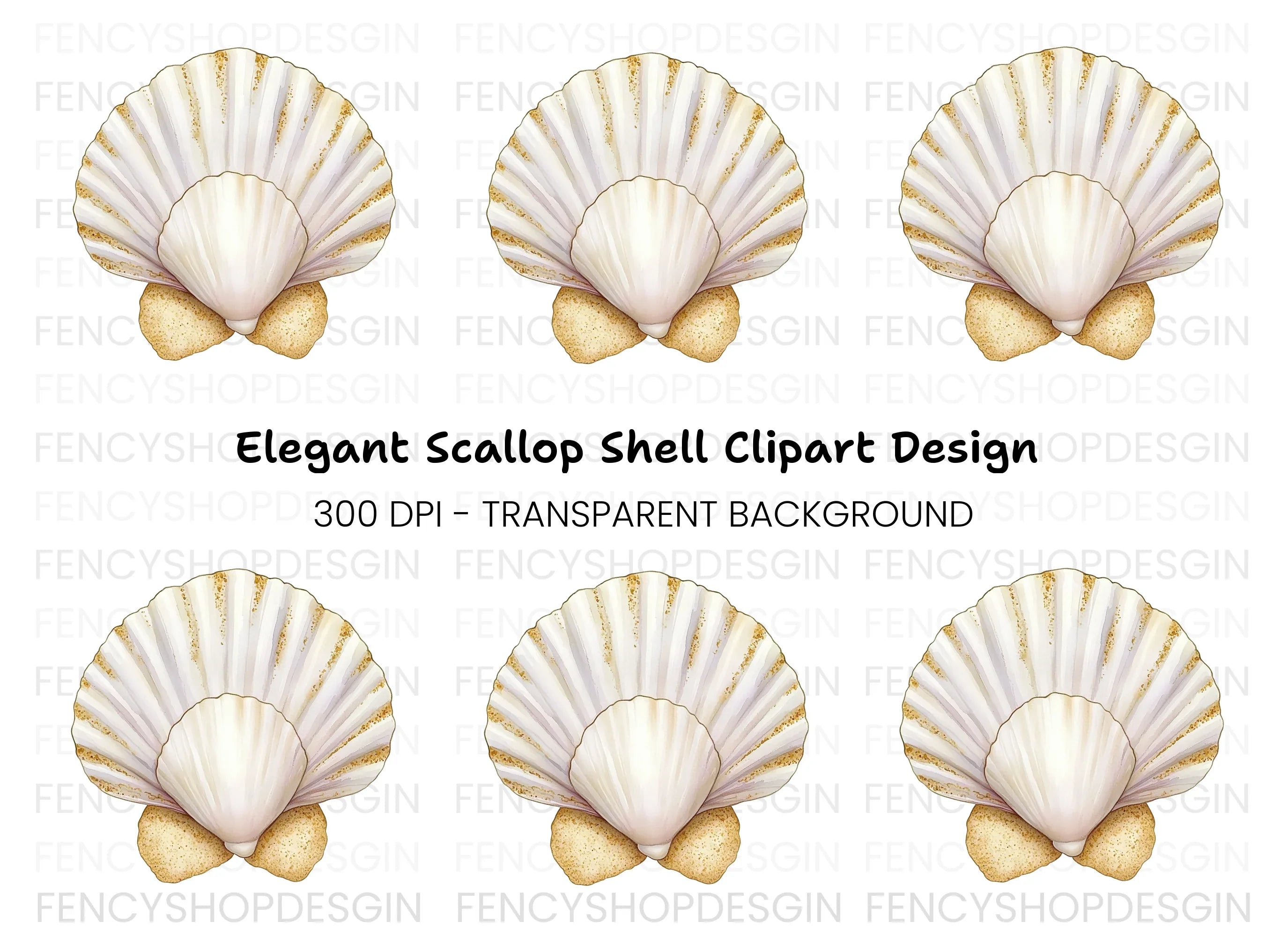 Elegant Scallop Shell Clipart Bundle
