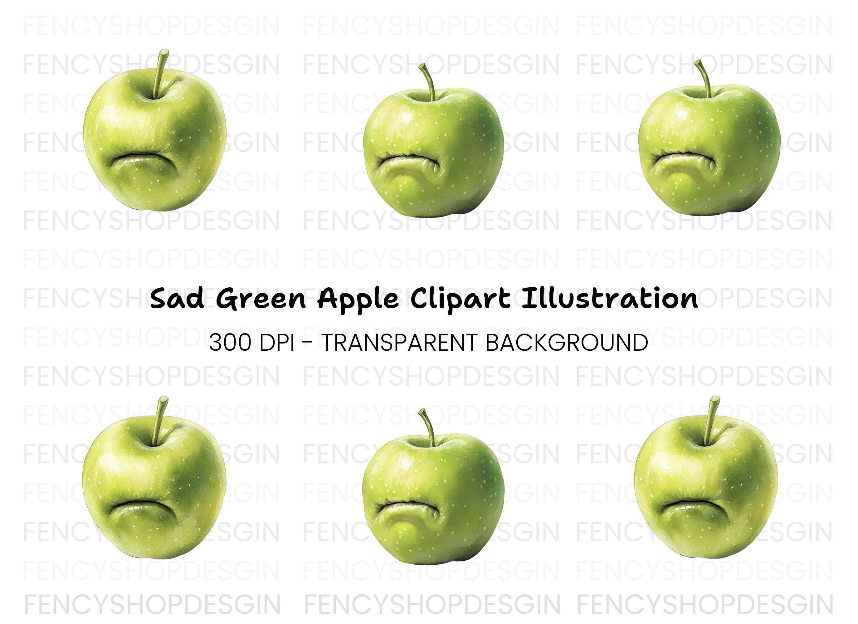 Sad Green Apple Clipart Bundle