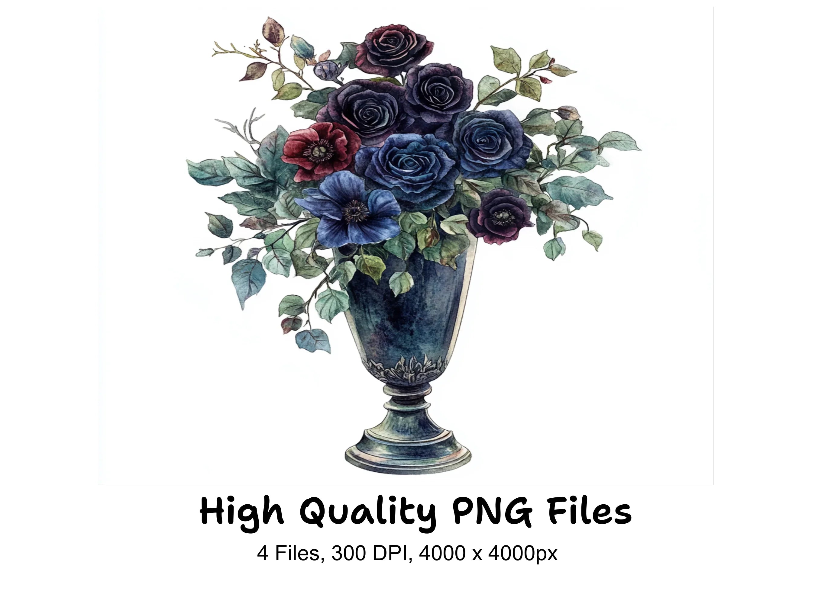 Gothic Blue Rose Vase Clipart Bundle