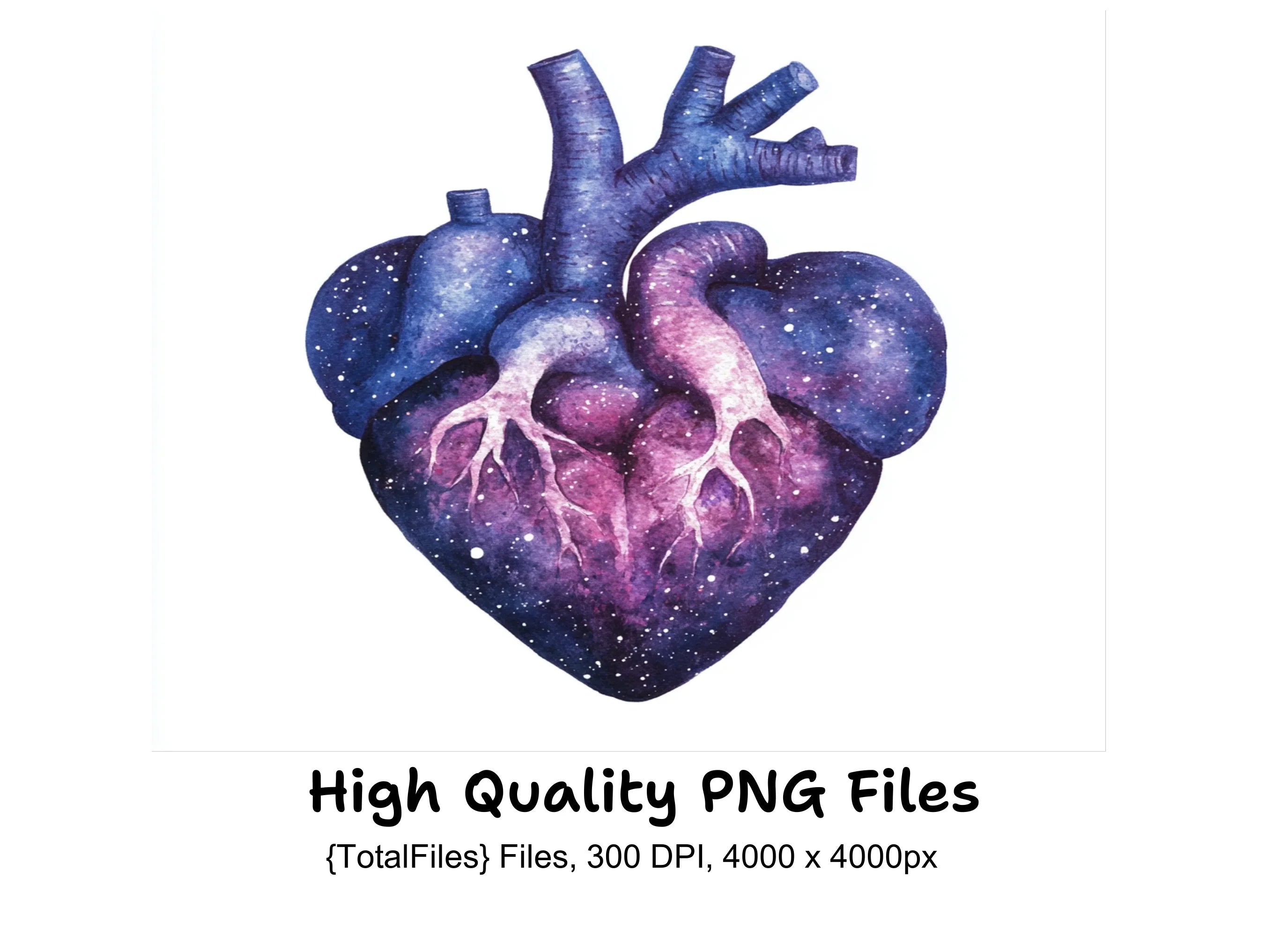 Cosmic Anatomical Heart Clipart Bundle