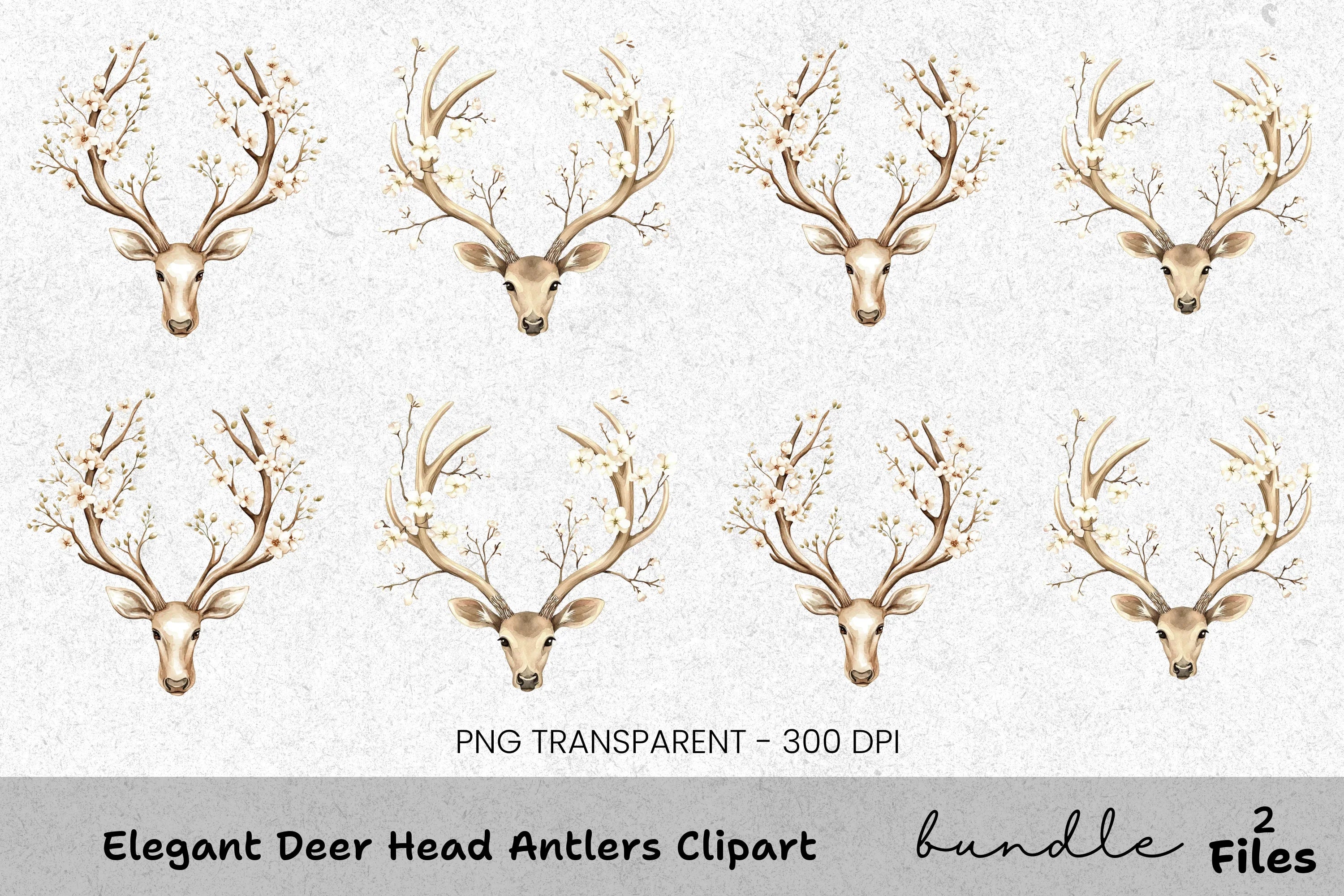 Elegant Deer Head Antlers Clipart Bundle
