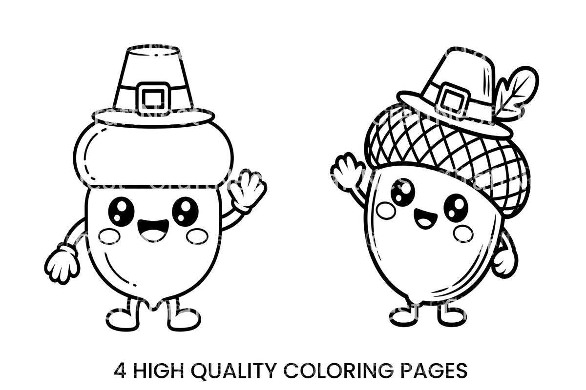 Cute Acorn Pilgrim Hat Coloring Books