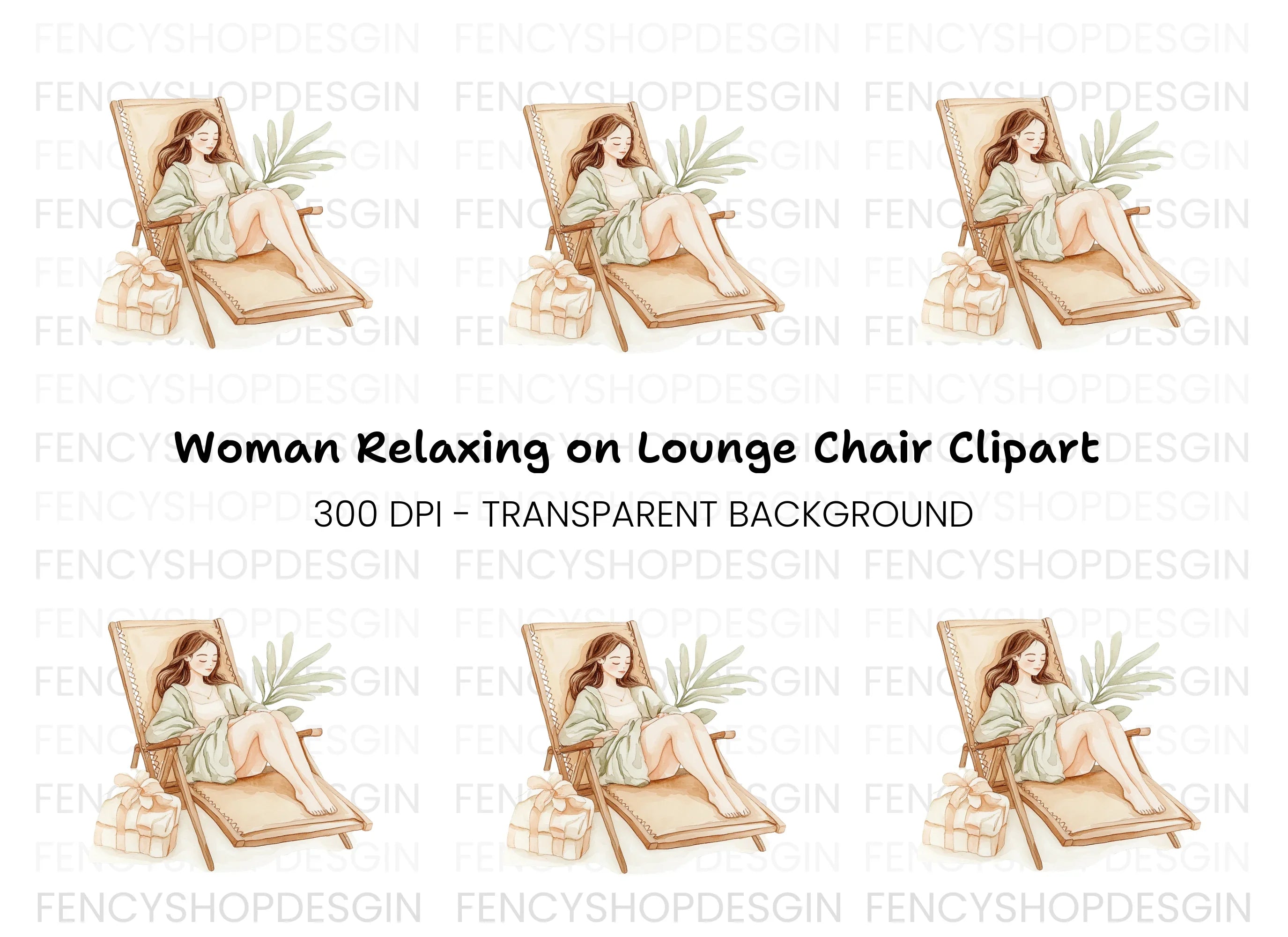 Relaxing Woman on Beach Chair Clipart Bundle