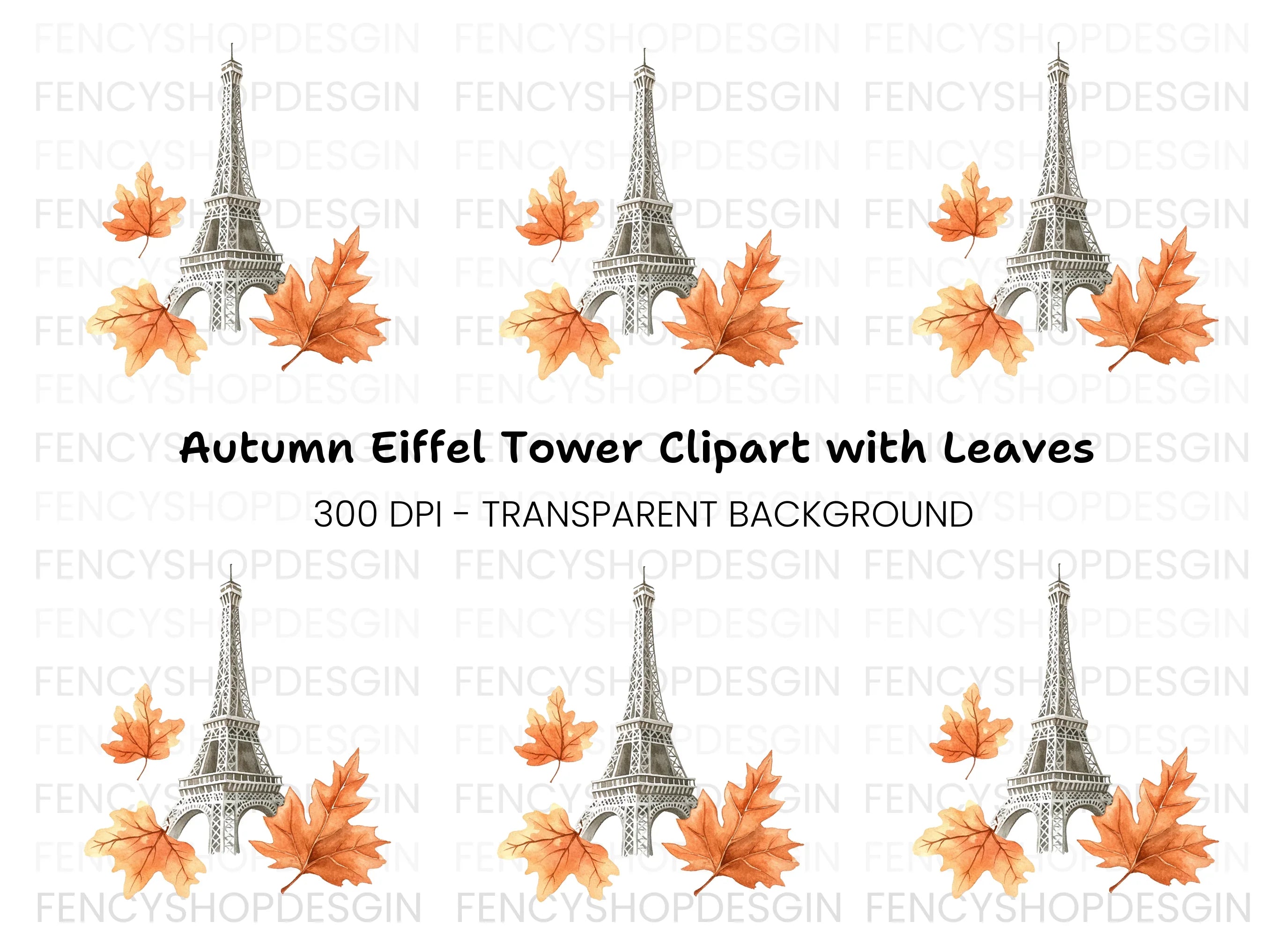 Eiffel Tower Autumn Leaves Clipart Bundle