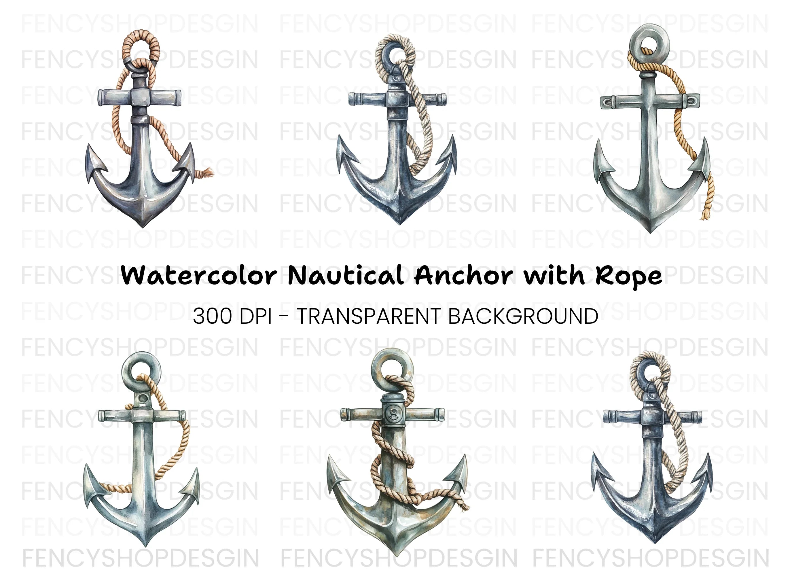 Rope Wrapped Anchor Clipart Bundle