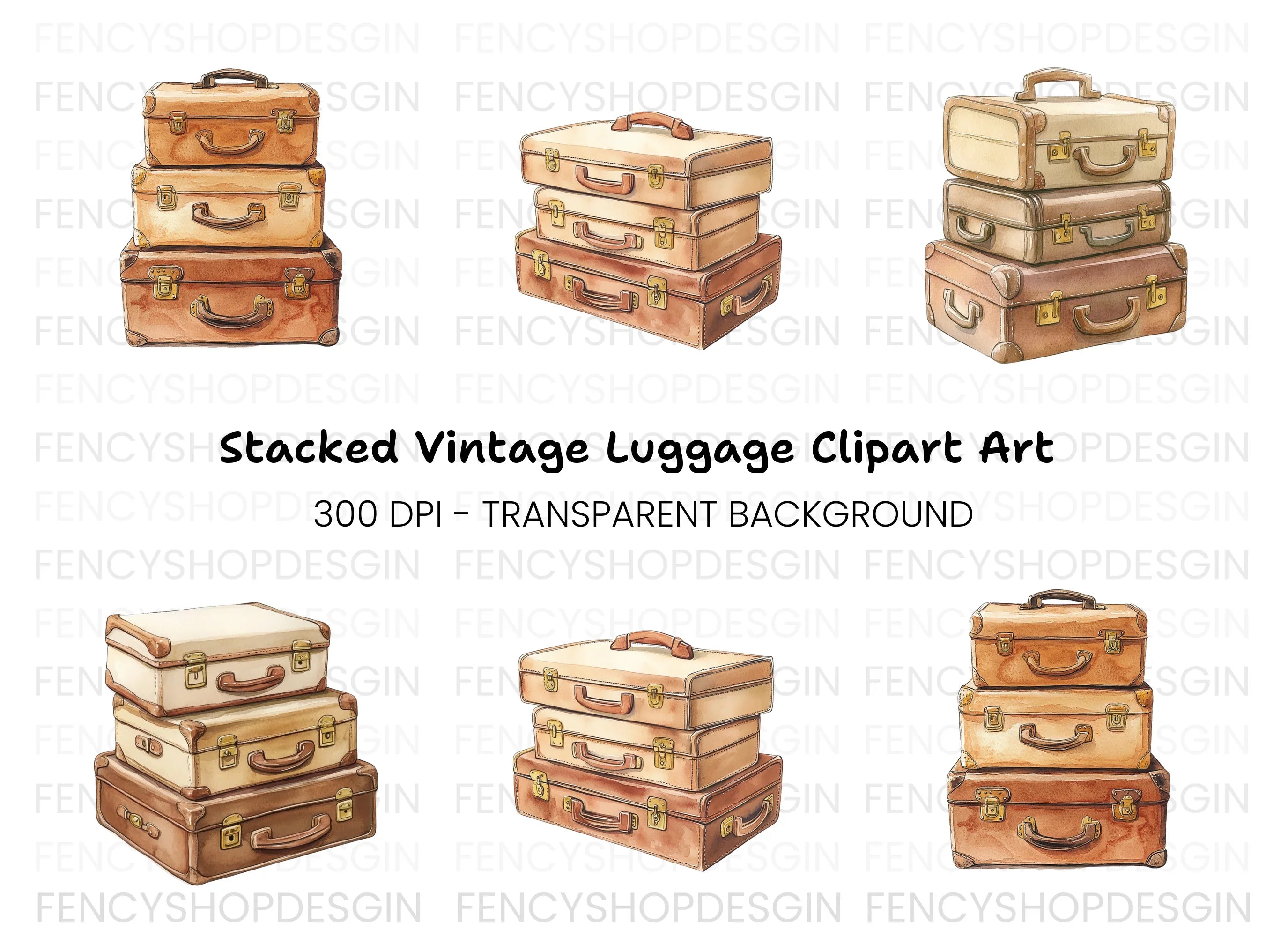 Vintage Suitcase Stack Clipart Bundle
