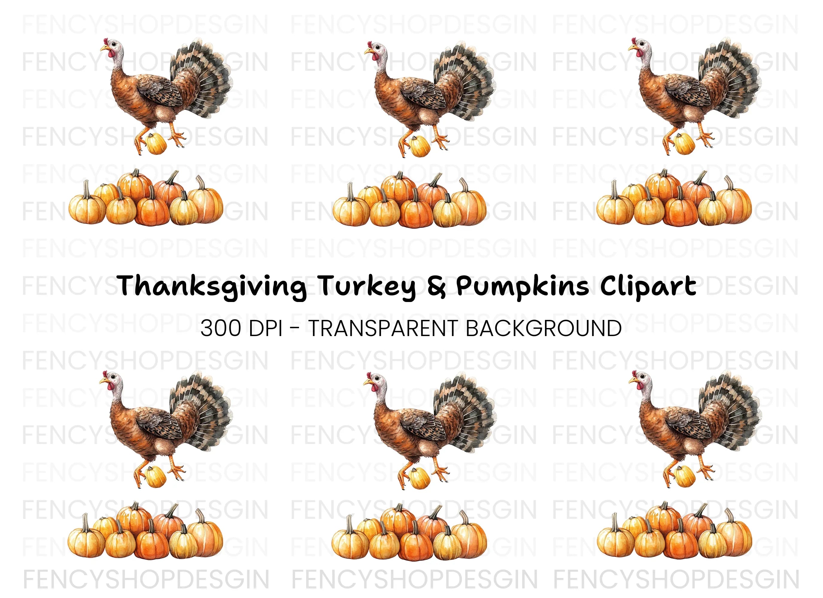 Thanksgiving Turkey and Pumpkins Clipart Bundle