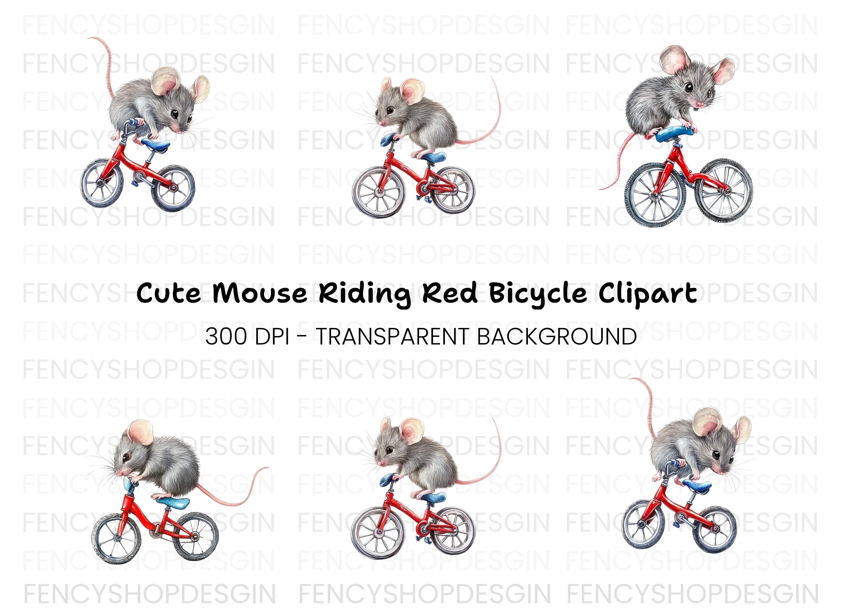 Cute Mice Riding Bikes Clipart Bundle