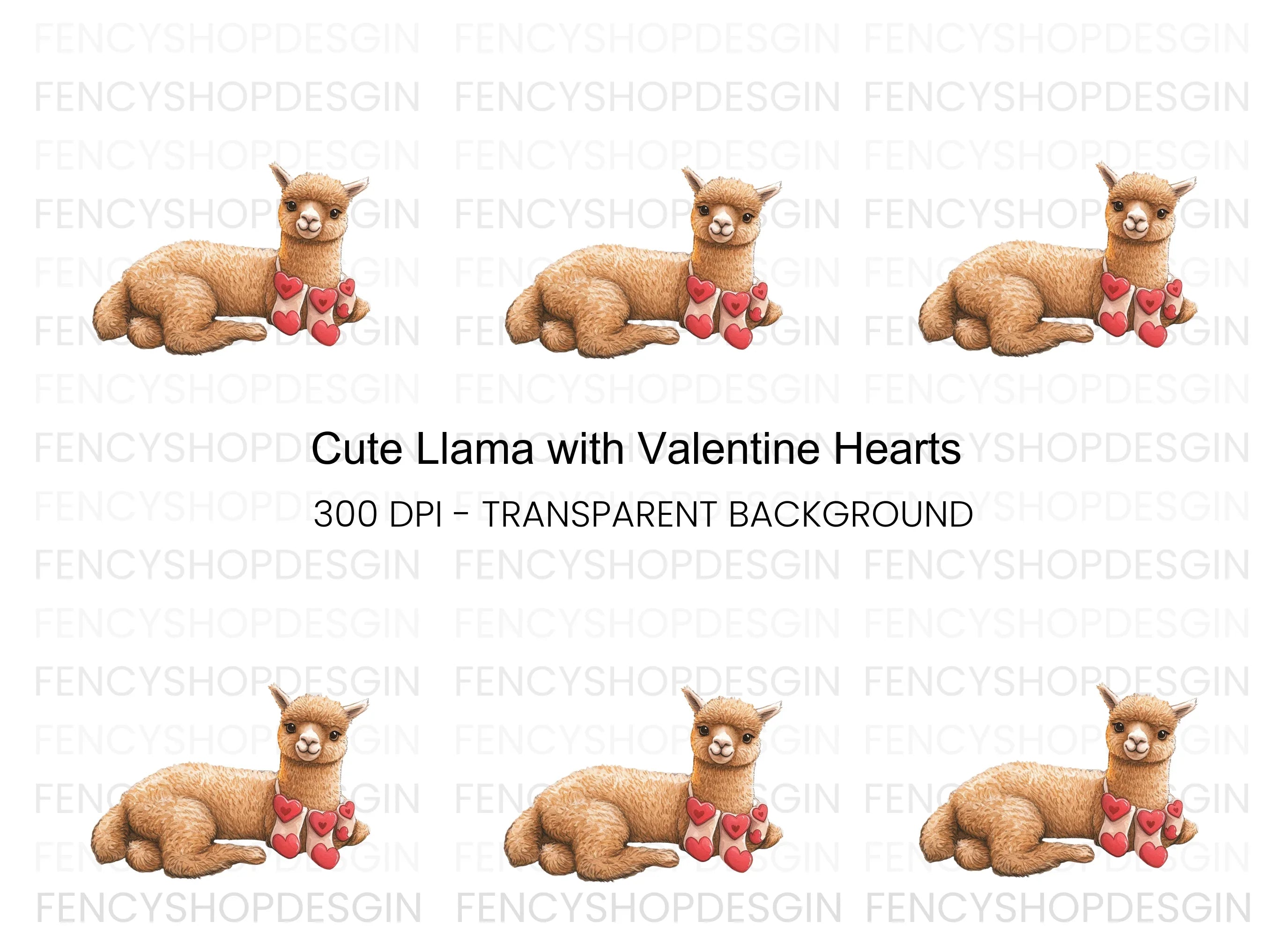 Cute Alpaca with Heart Garland Clipart Bundle