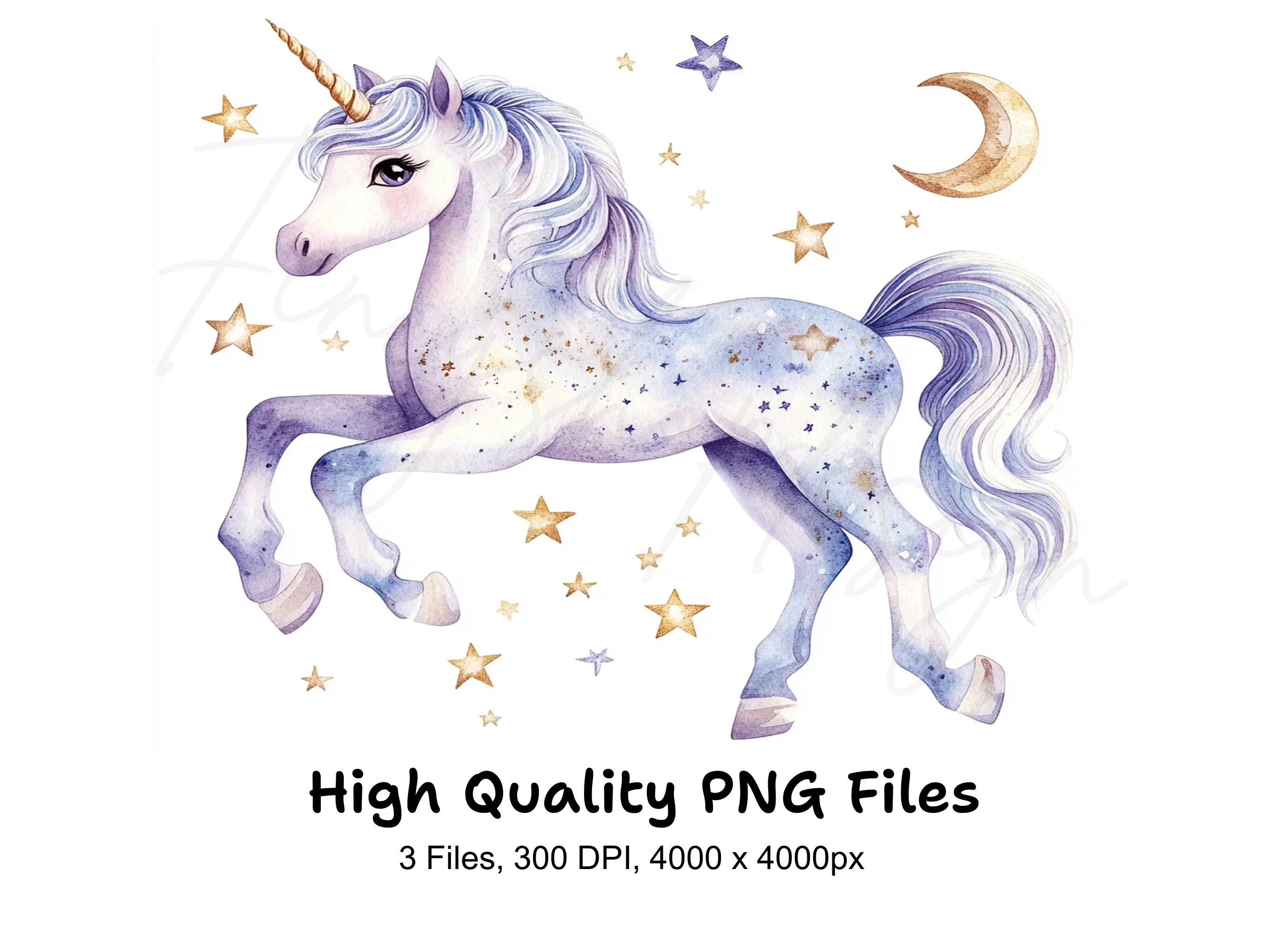Celestial Unicorns with Stars and Moons Clipart Bundle