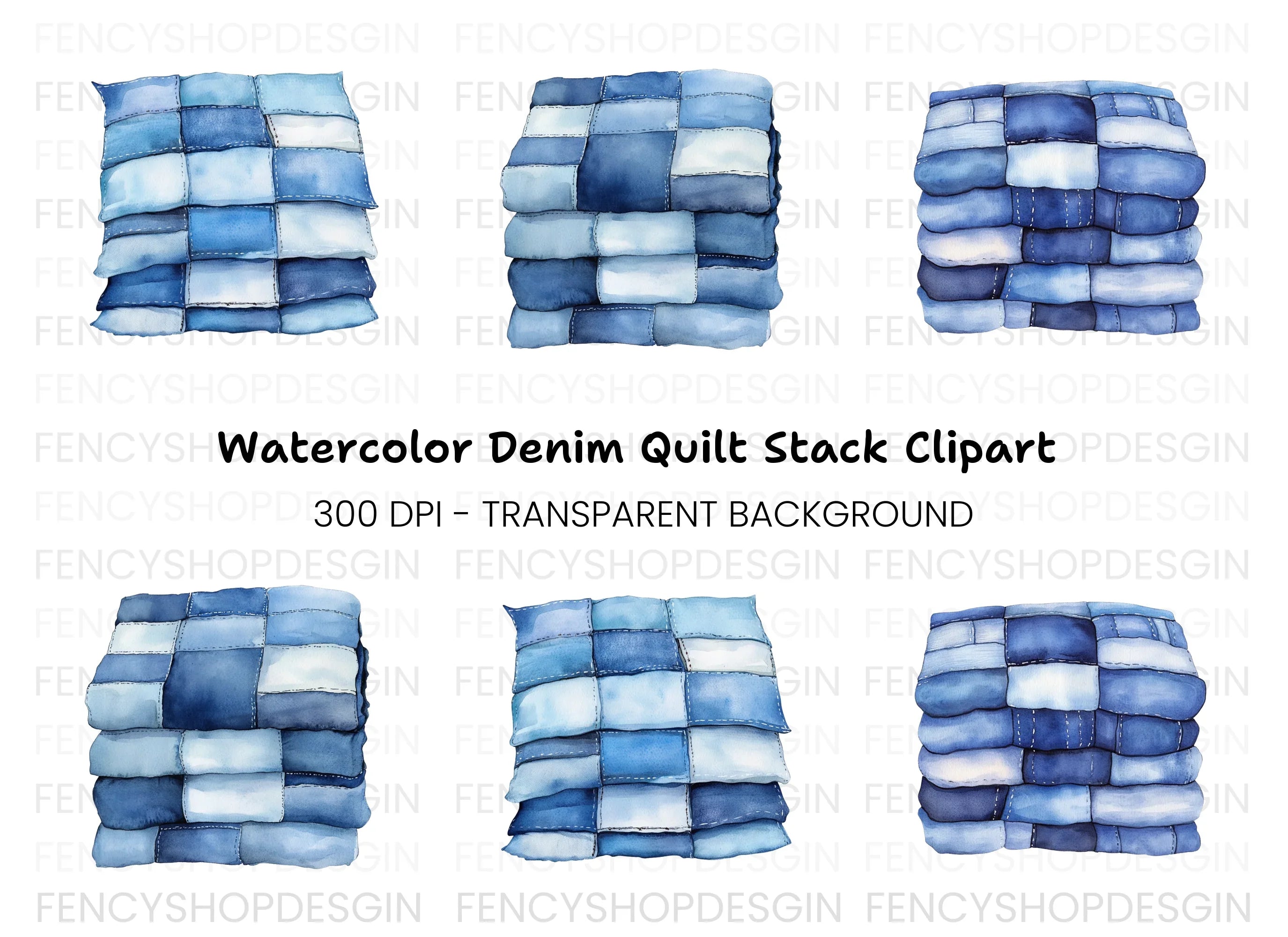 Blue Patchwork Quilt Clipart Bundle